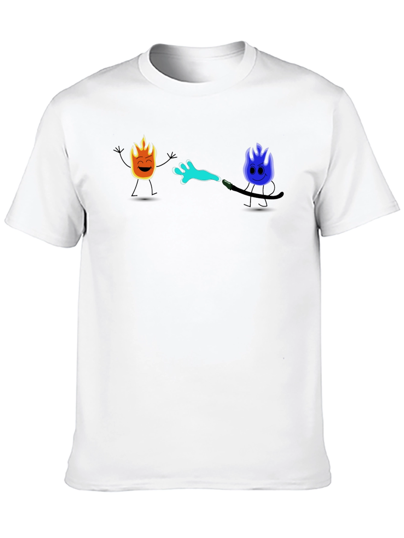 Black Cool Cartoon Fire & Water T-Shirt view 10