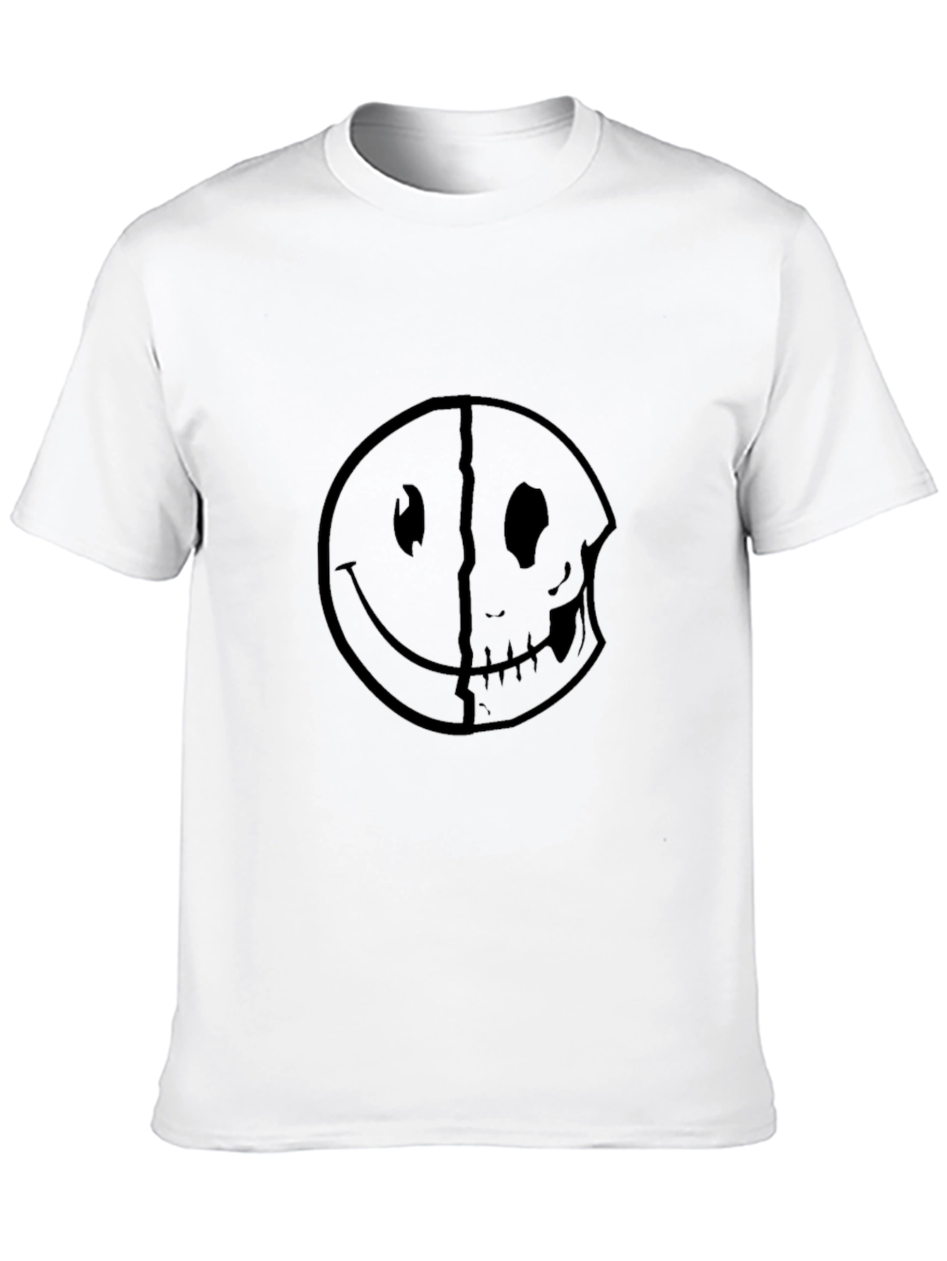 Black Smiley Face Skull Graphic Tee - Black Cotton T-Shirt view 10