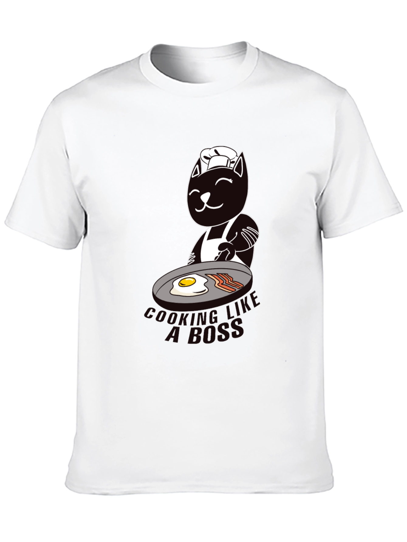 Black Chef Cat Cooking Breakfast Graphic T-Shirt view 10