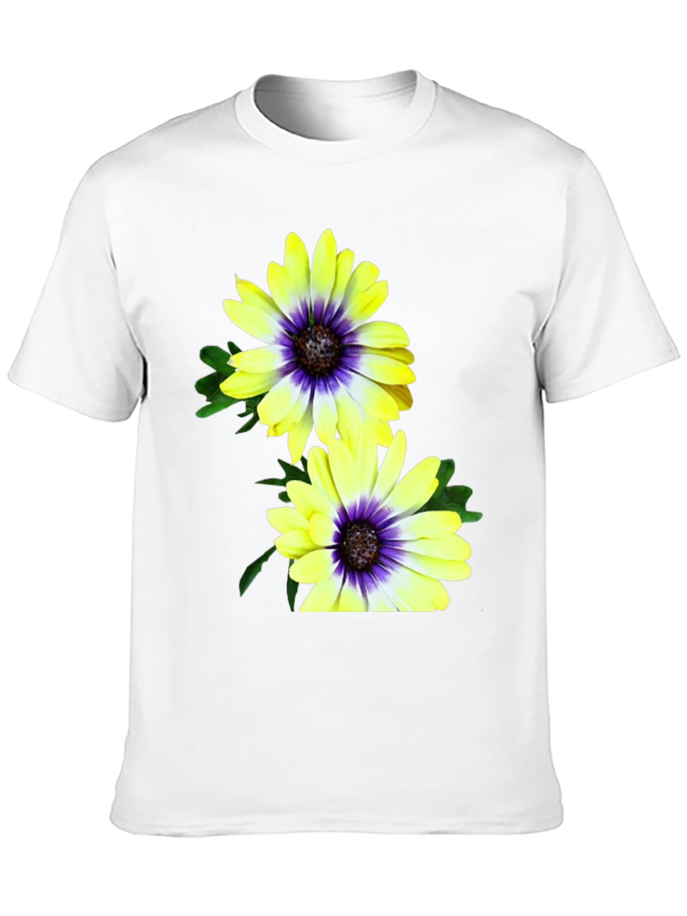 Black Floral T-Shirt: Yellow & Purple Daisy Print view 10