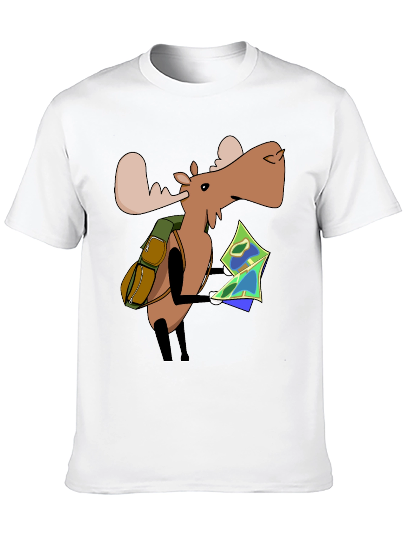 Black Cartoon Moose with Map T-Shirt - Black view 10