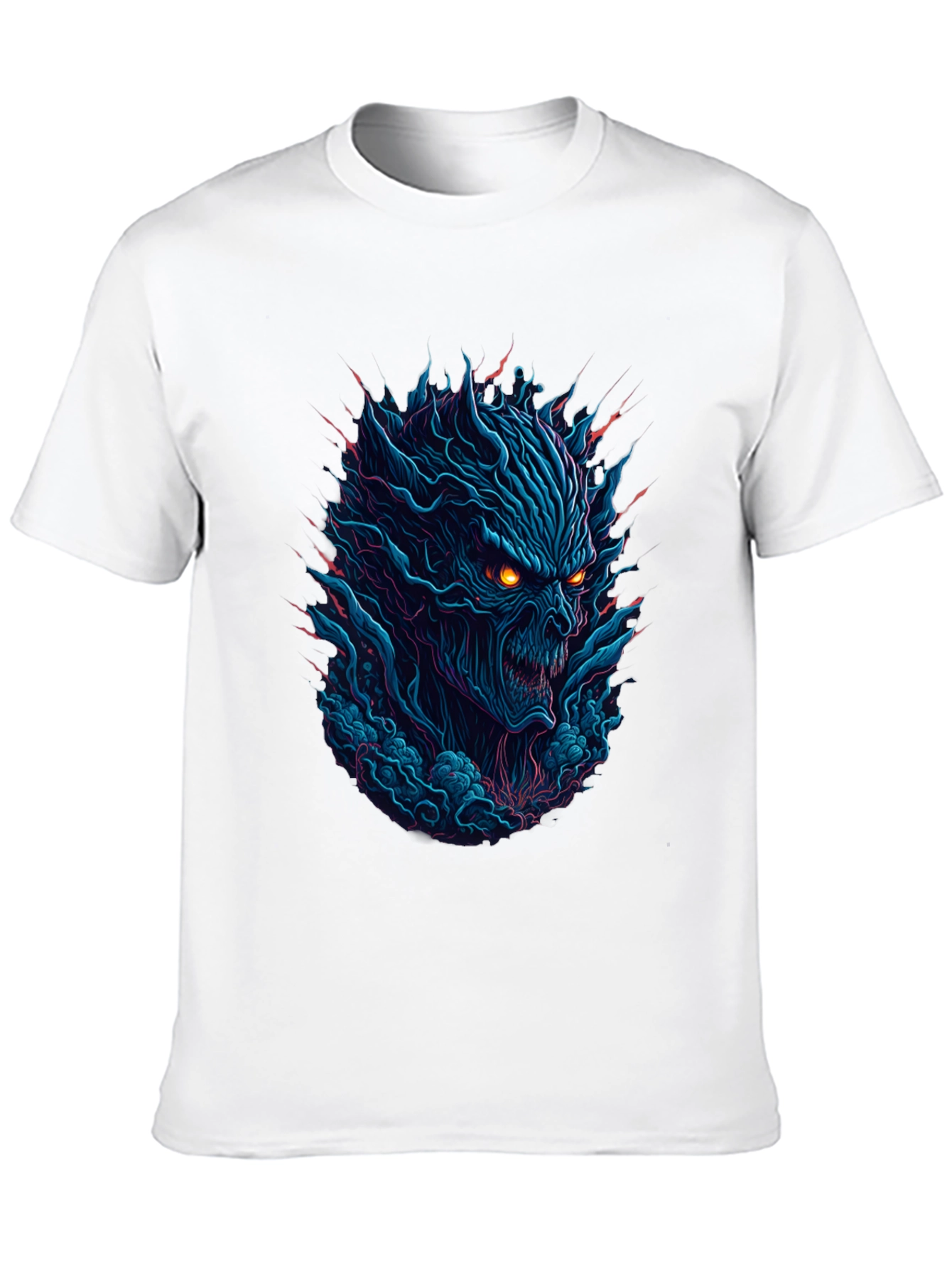 Black Men's Black T-Shirt with Fiery Monster Graphic view 10