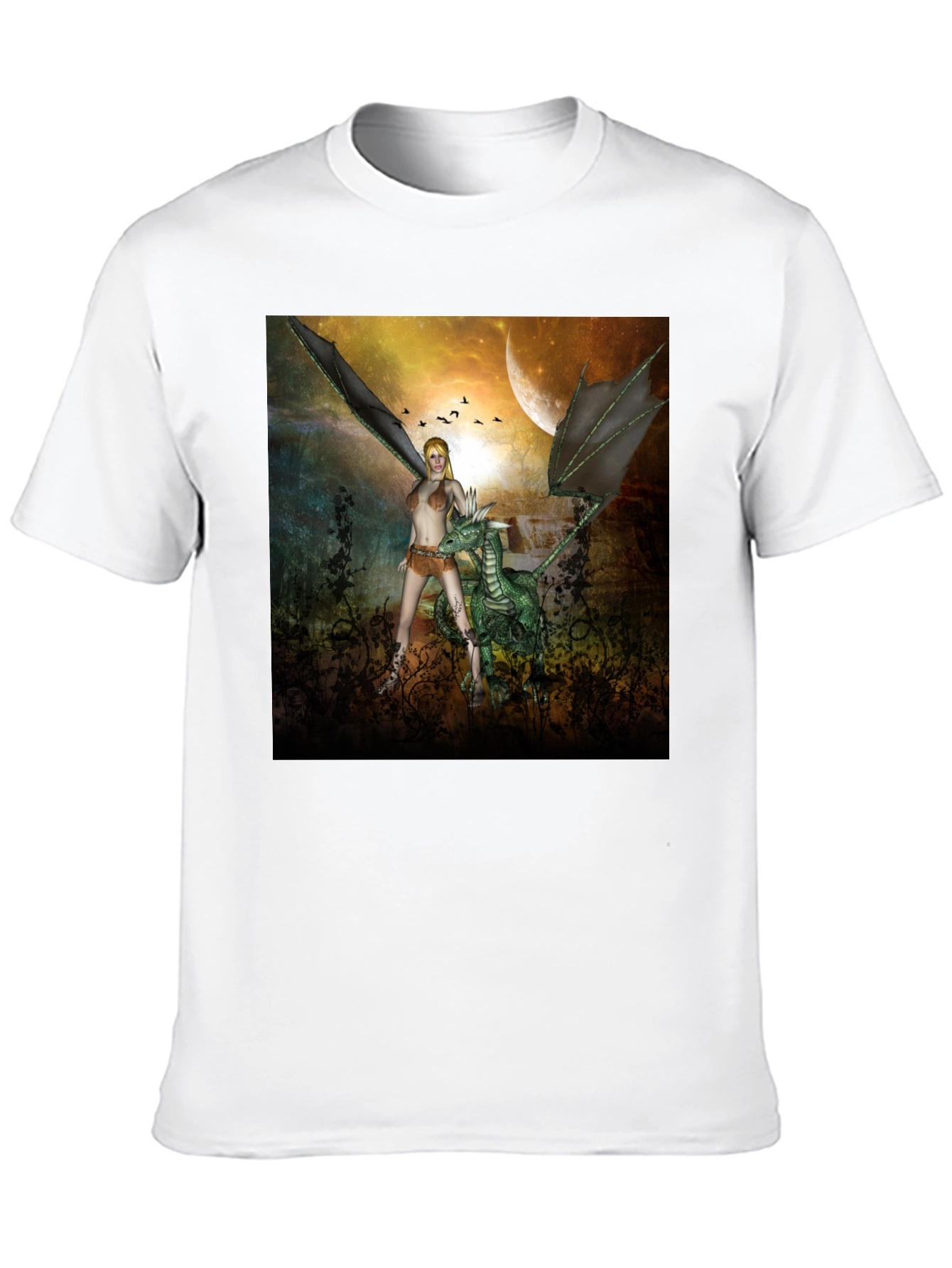 Black Fantasy Dragon & Warrior Graphic Tee view 10