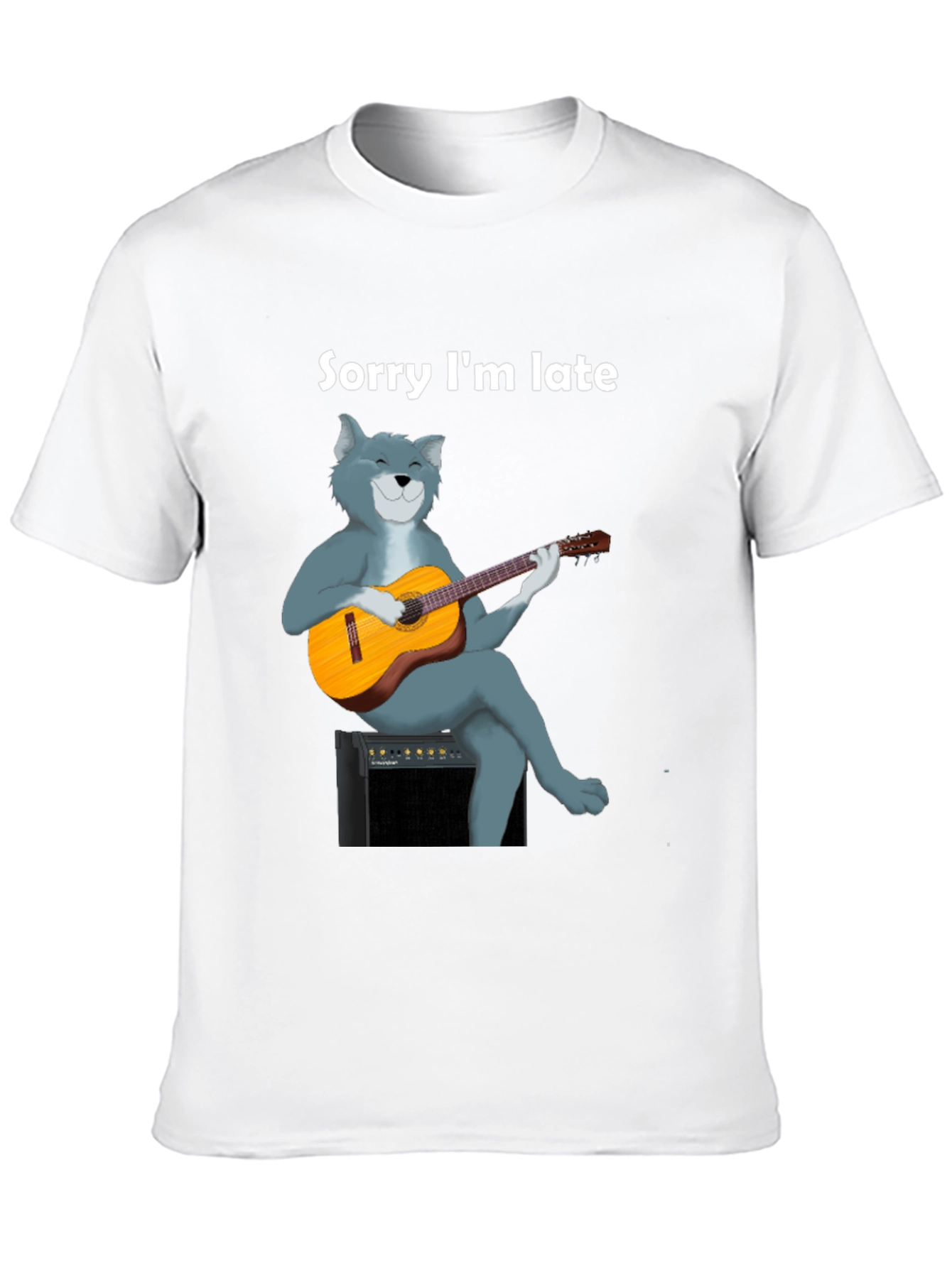 Black Sorry I'm Late Cat Guitar T-Shirt view 10