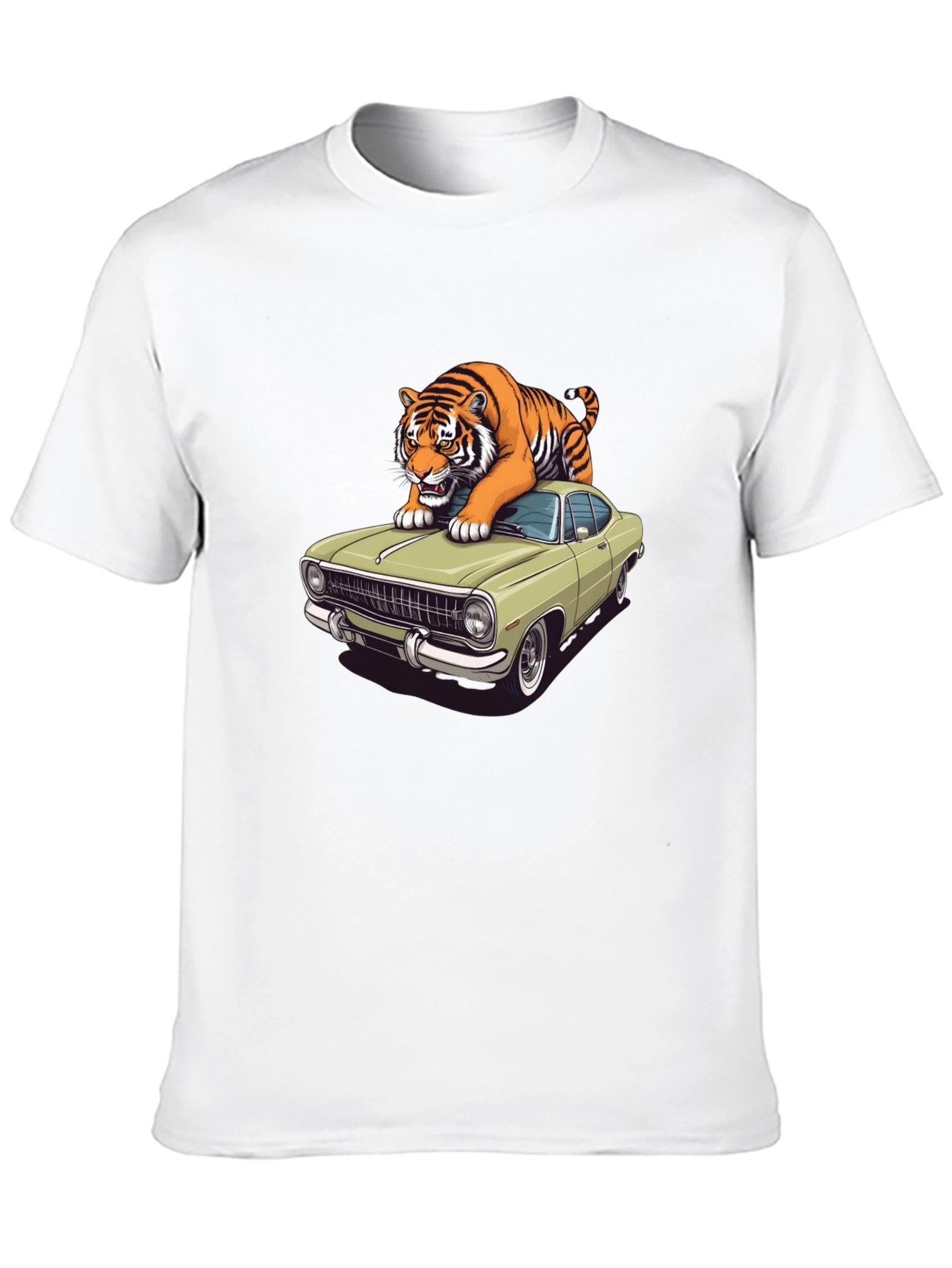 Black Tiger on Car Graphic T-Shirt - Cool Animal Tee view 10