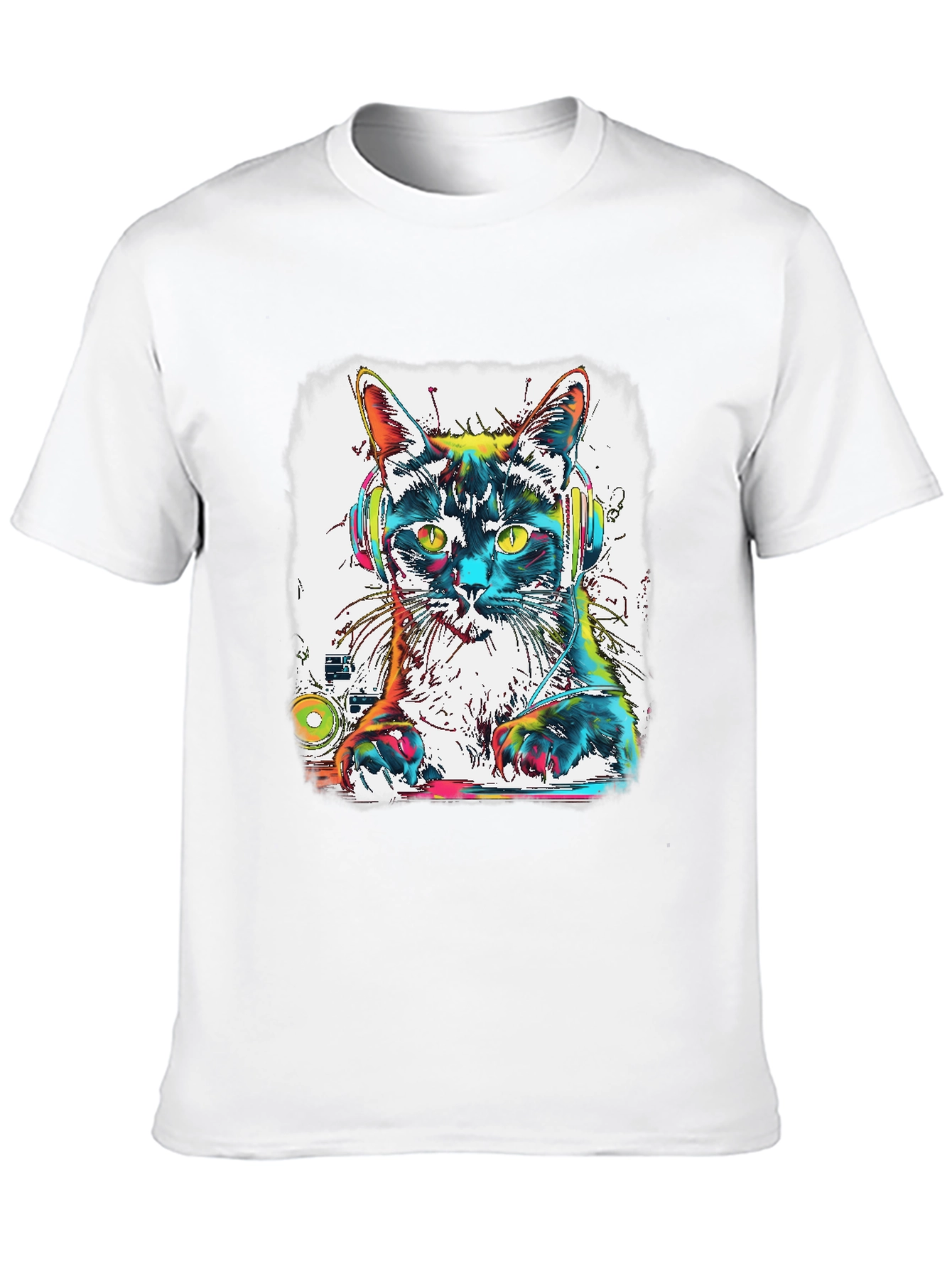 Black DJ Cat T-Shirt - Colorful Graphic Tee view 10