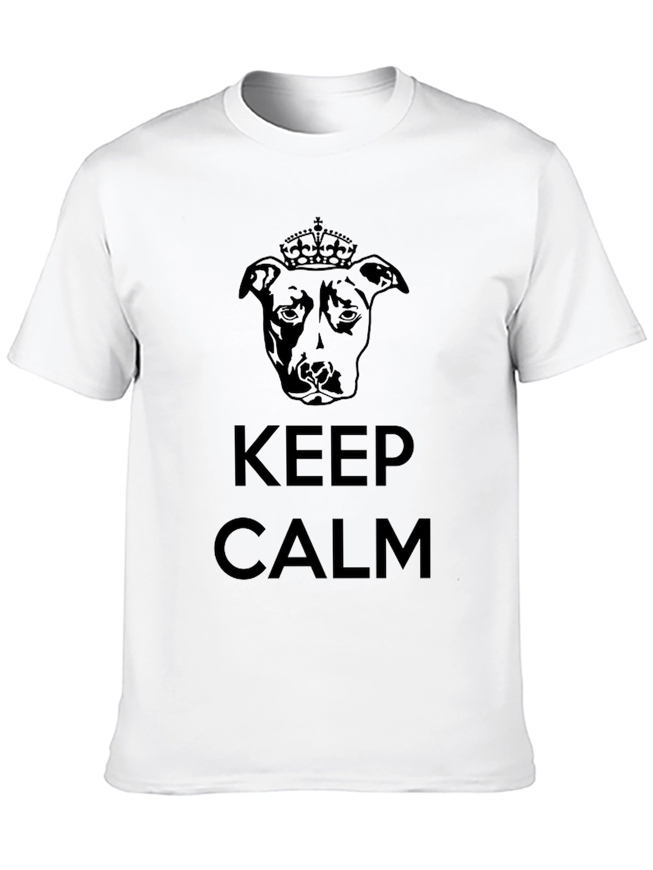 Black Keep Calm Pitbull Crown T-Shirt - Black Crew Neck Tee view 10