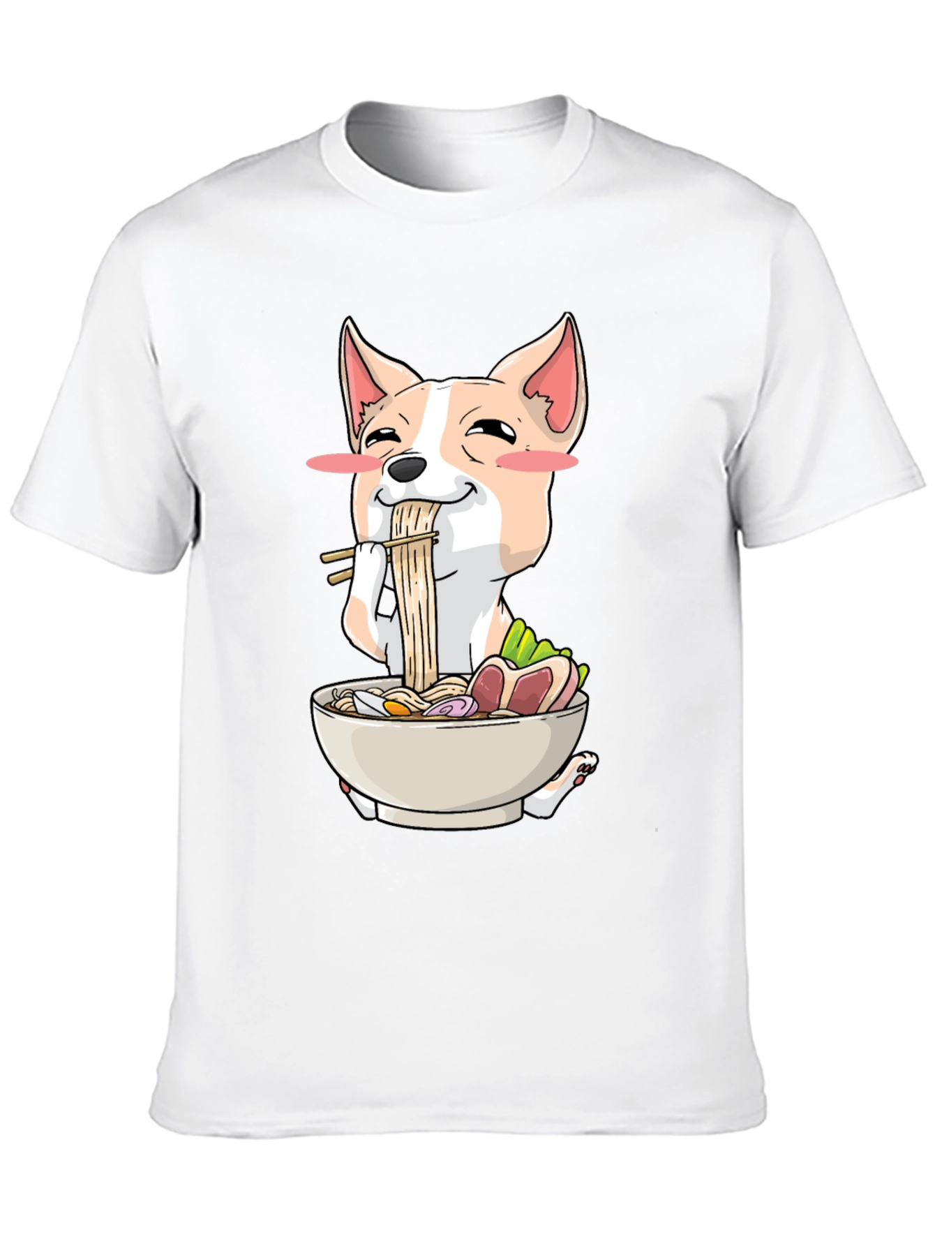 Black Cute Dog Eating Ramen Graphic T-Shirt view 10