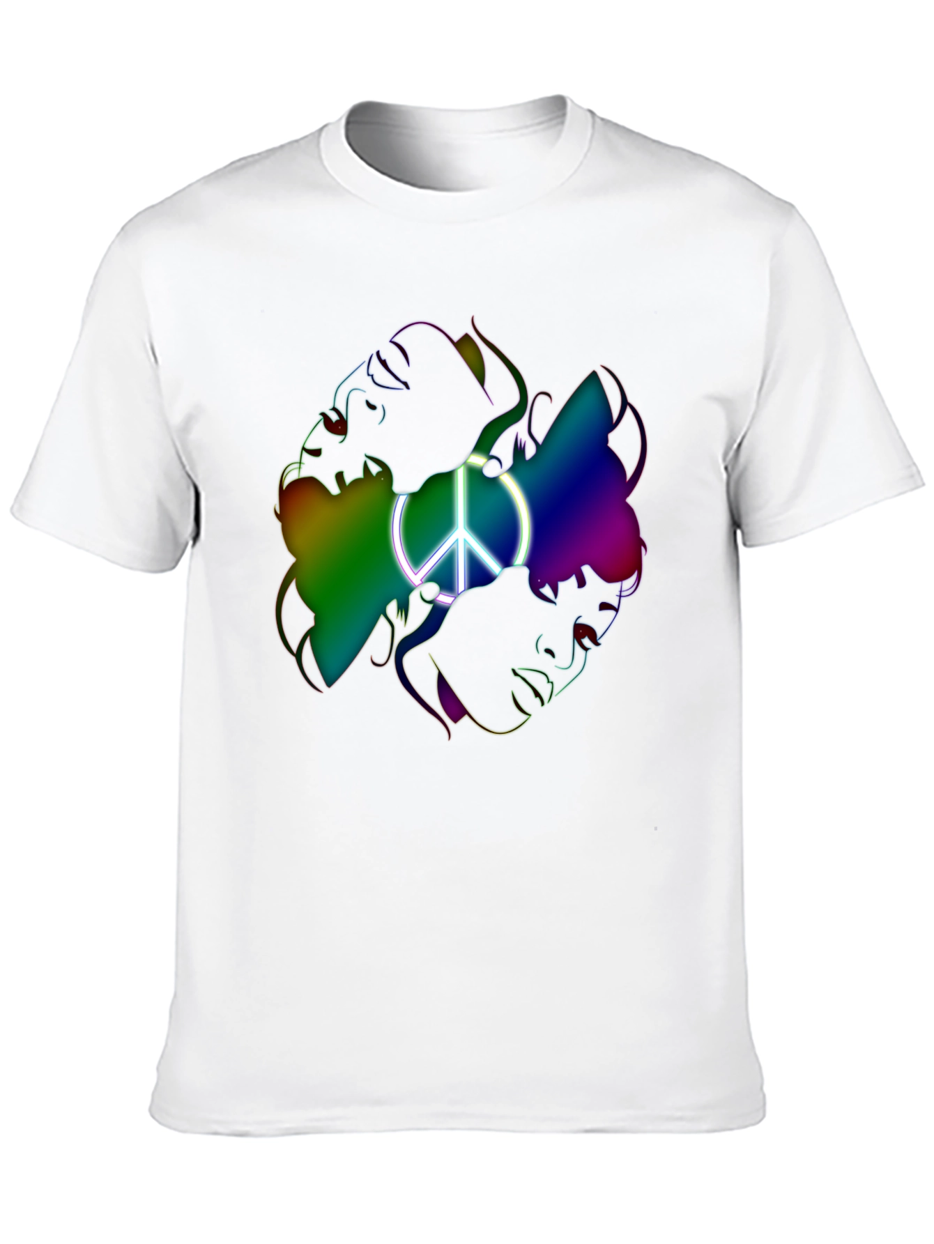 Black Peace Sign Rainbow Faces Graphic T-Shirt view 10