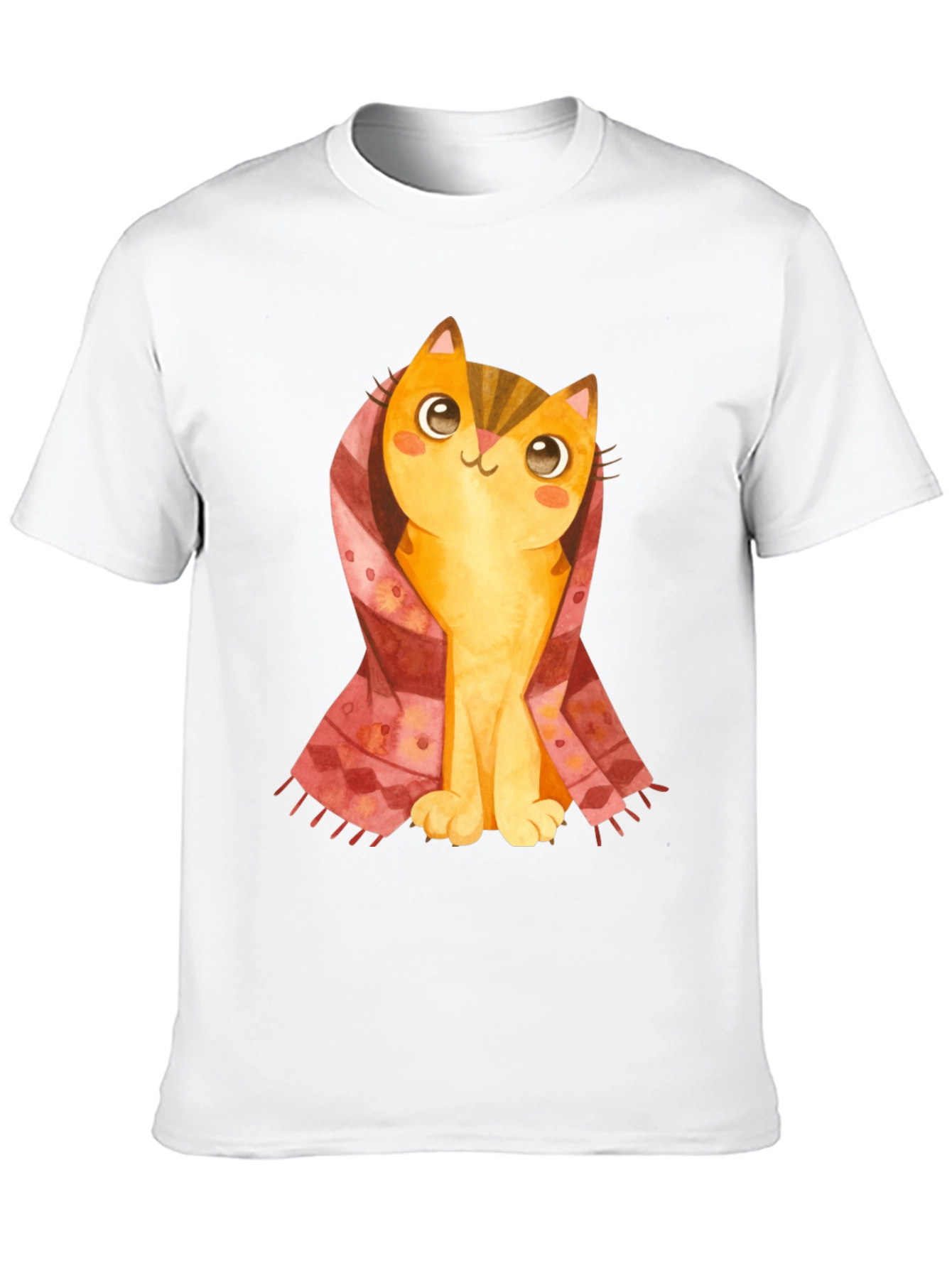 Black Cute Cartoon Cat in Scarf Black T-Shirt view 10