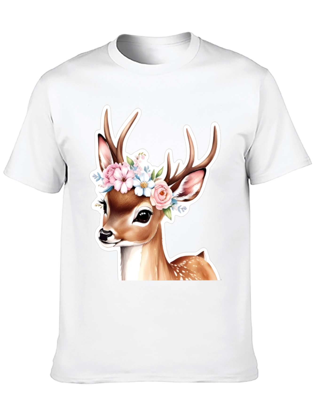 Black Deer Floral Crown Black T-Shirt view 10