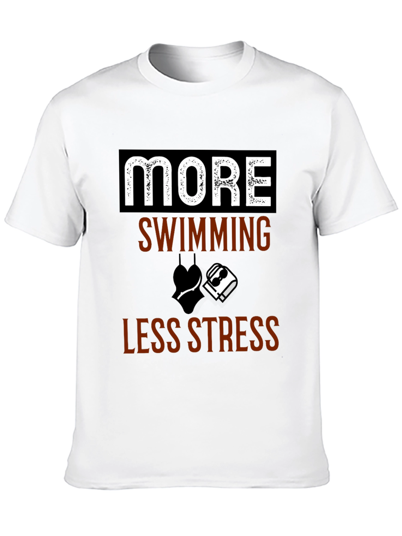 More Swimming Less Stress Black T-Shirt - 10