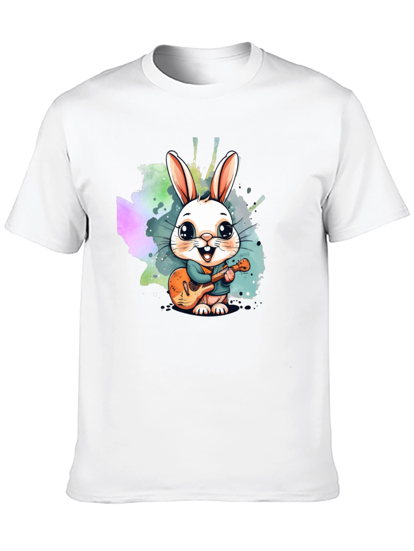 Black Cute Bunny Guitarist Black T-Shirt view 10