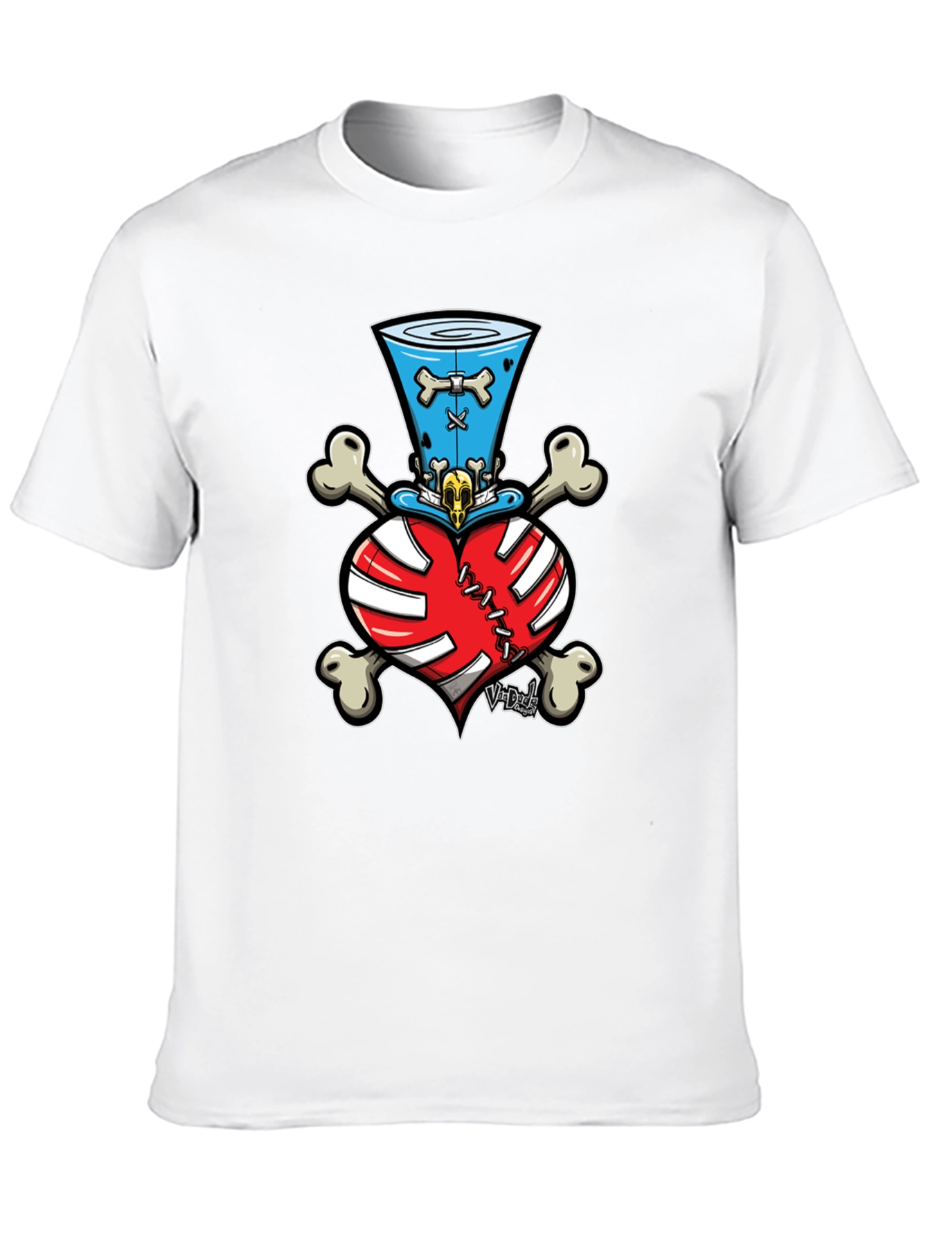 Black Skull Heart Bones Top Hat Tee view 10