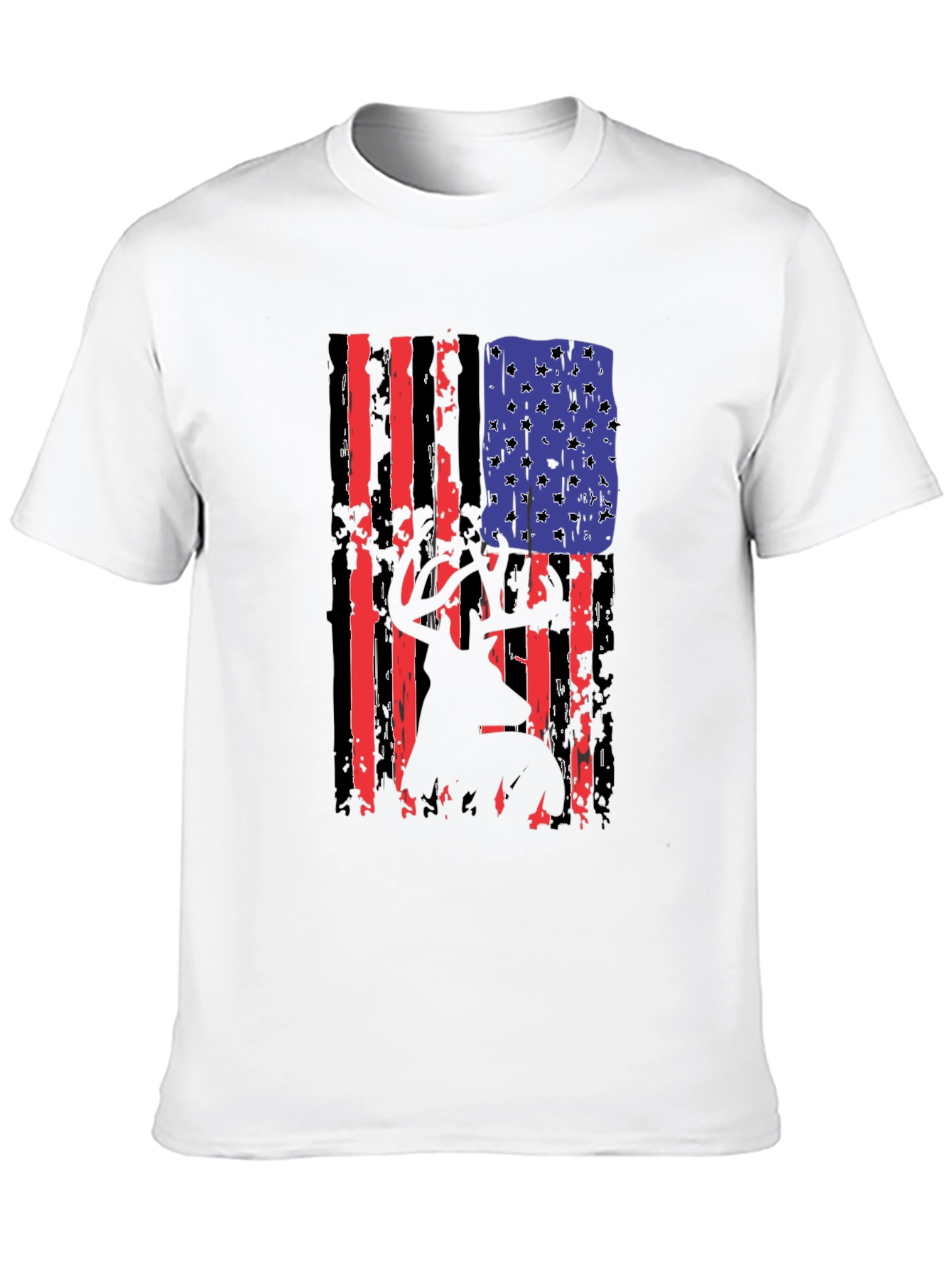 Black Distressed American Flag Deer Hunter T-Shirt view 10