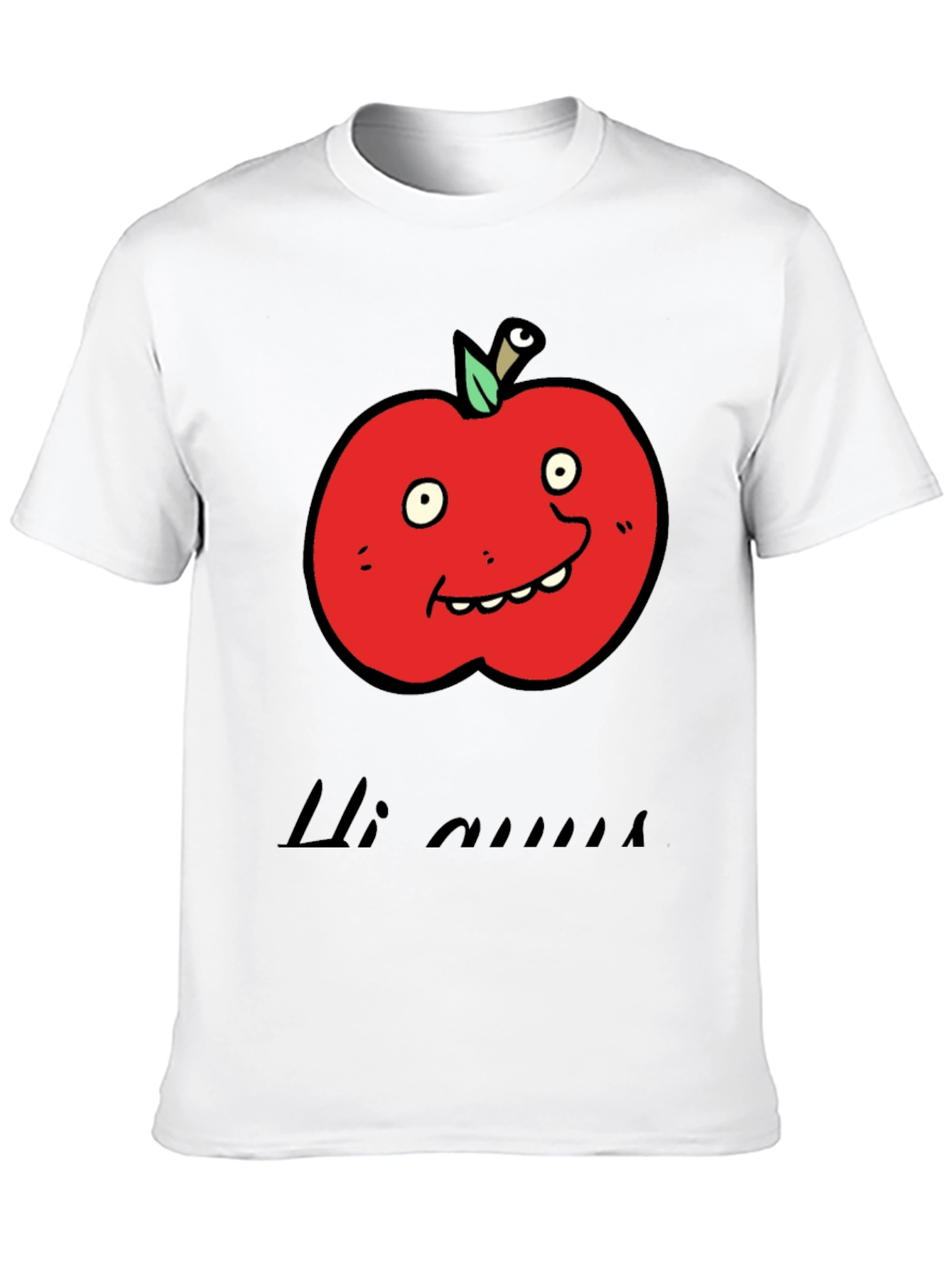 Black Cartoon Apple Graphic Tee - Funny Fruit T-Shirt view 10