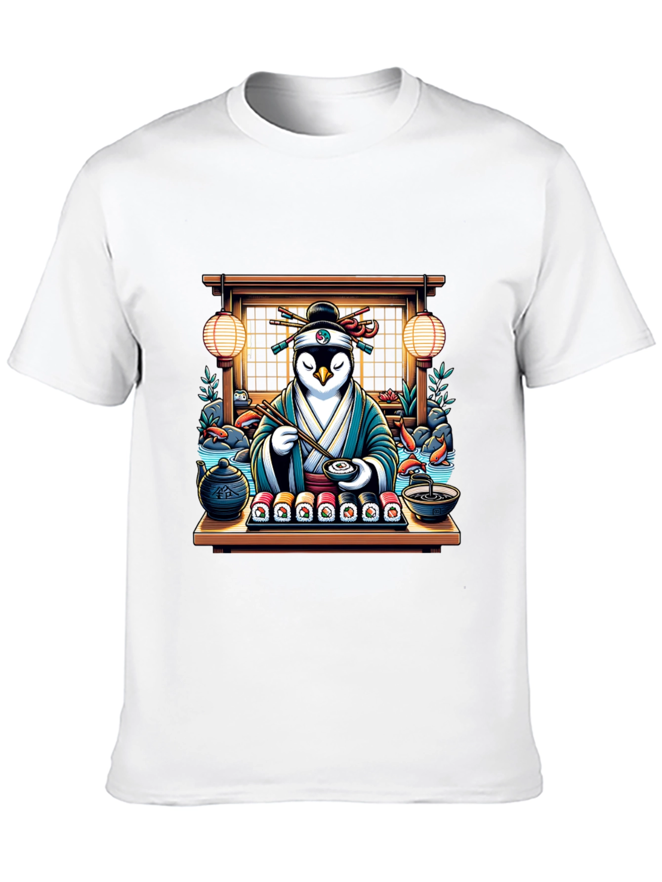 Black Sushi Chef Penguin T-Shirt view 10
