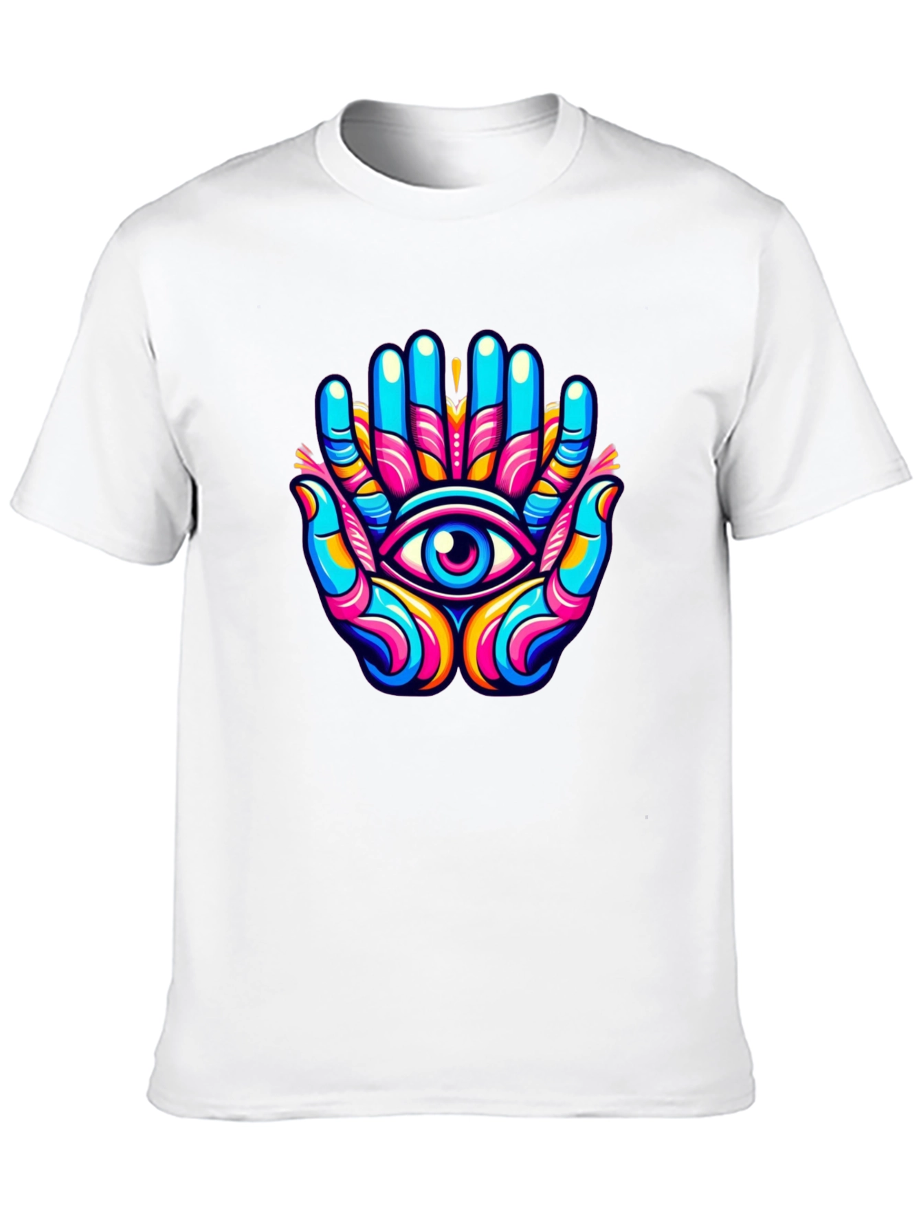 Black Vivid Eye Hands Graphic Black T-Shirt view 10