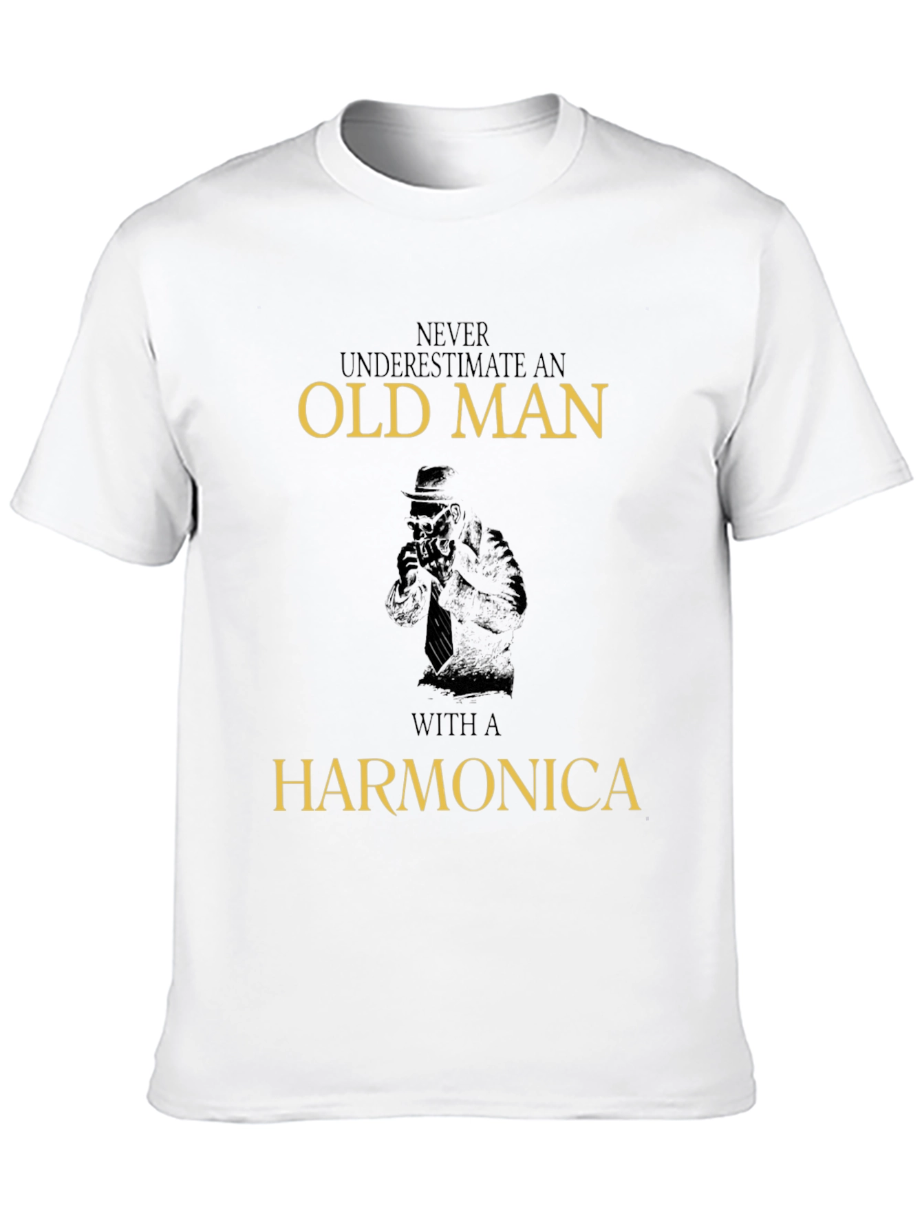 Black Old Man Harmonica Graphic T-Shirt view 10