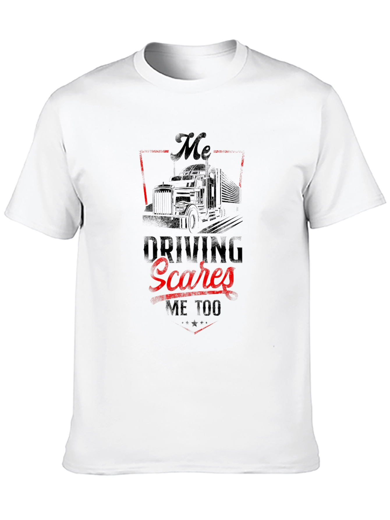 Black Trucker T-Shirt - "Driving Scares Me Too" Graphic Tee view 10
