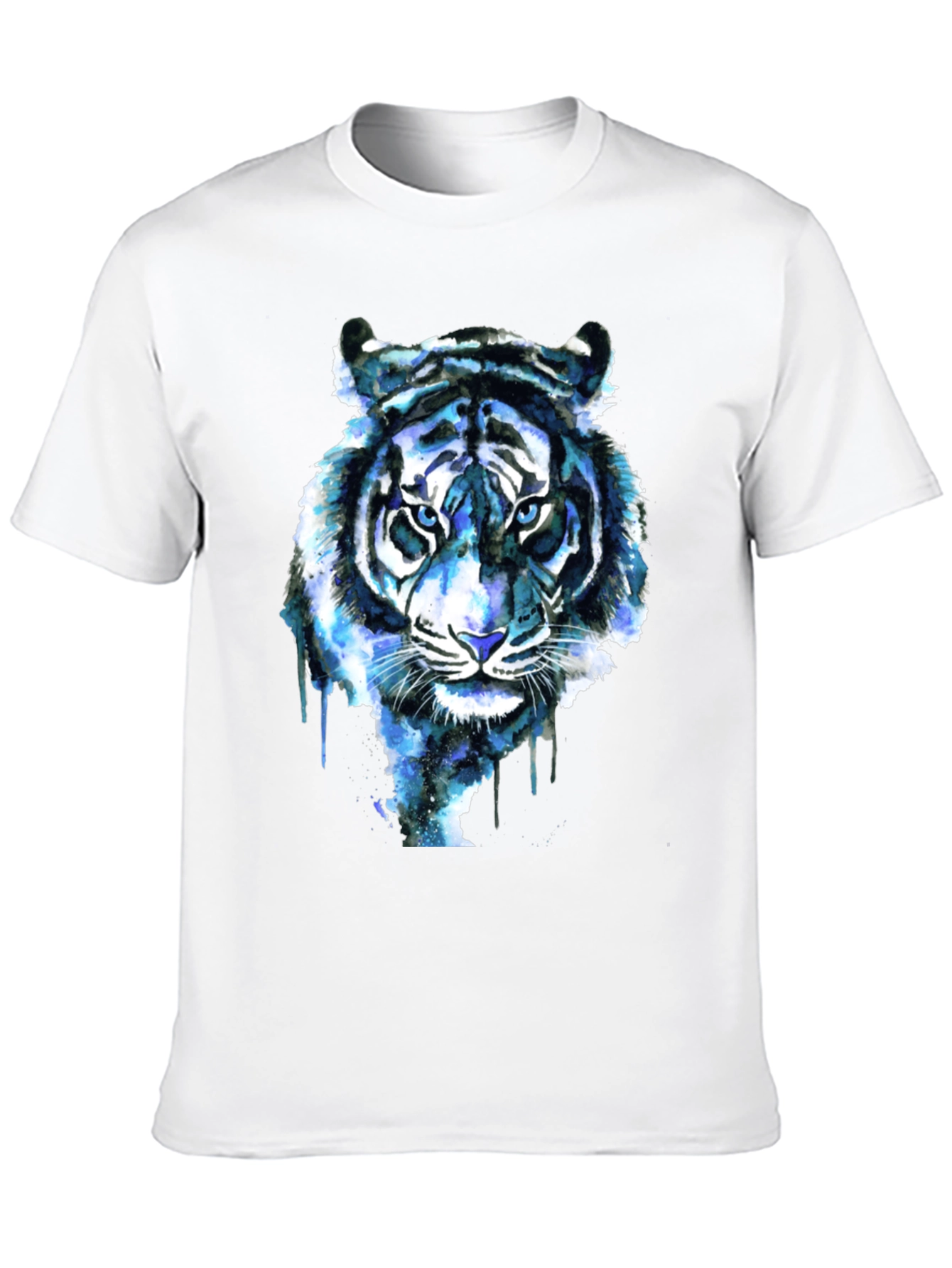 Black Blue Tiger Graphic Tee - Cool Watercolor Design view 10