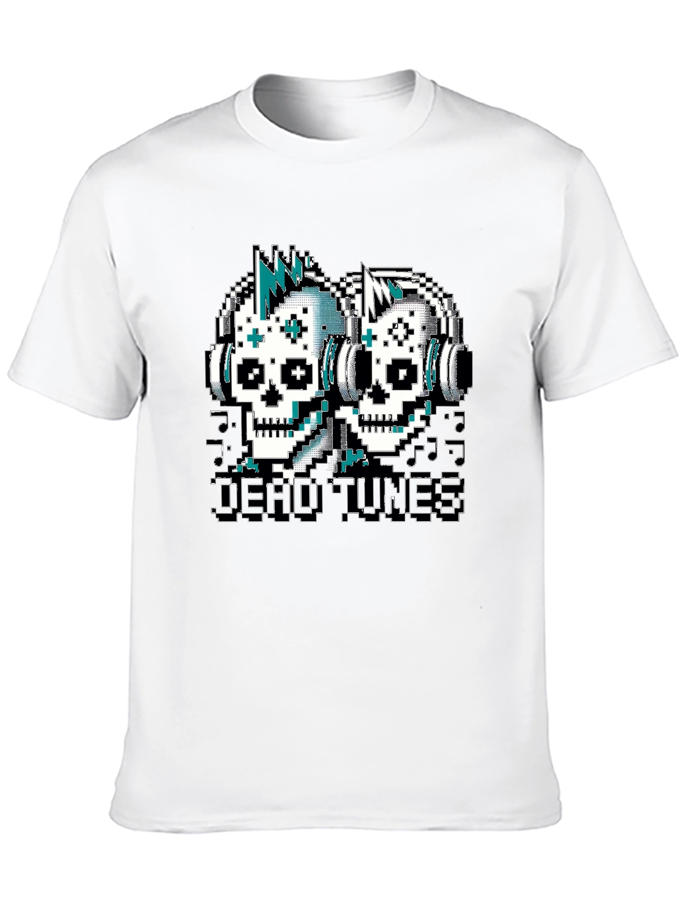 Black Dead Tunes Pixel Art Skull T-Shirt view 10