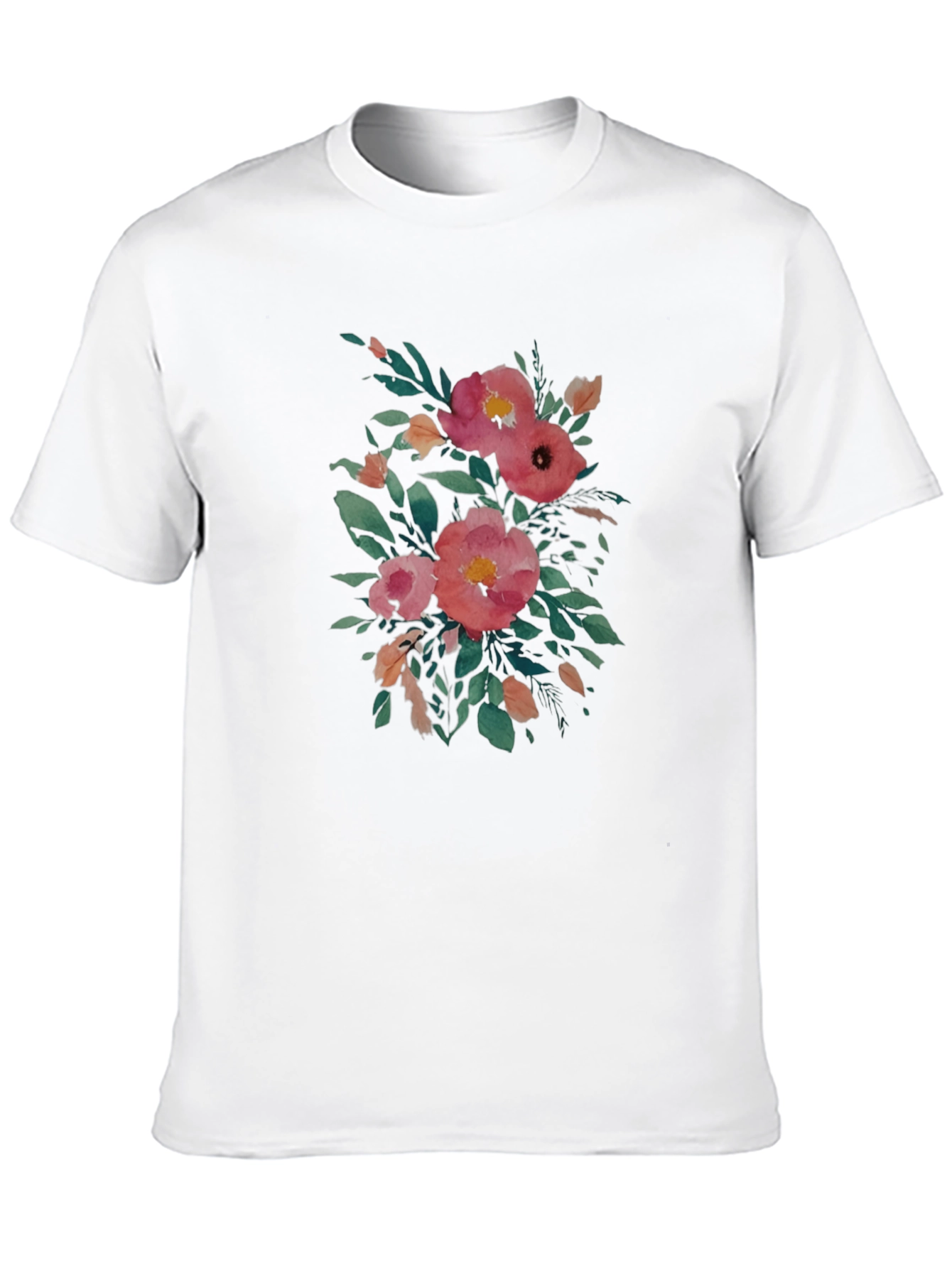 Black Floral Watercolor Print Black T-Shirt view 10