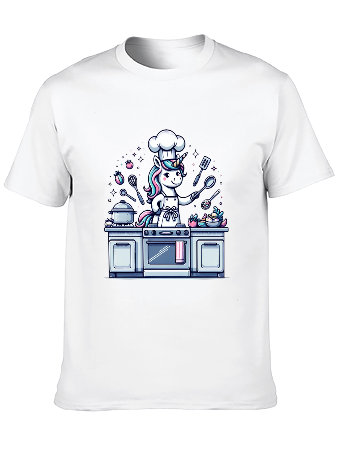 Black Unicorn Chef T-Shirt - Cartoon Graphic Tee view 10