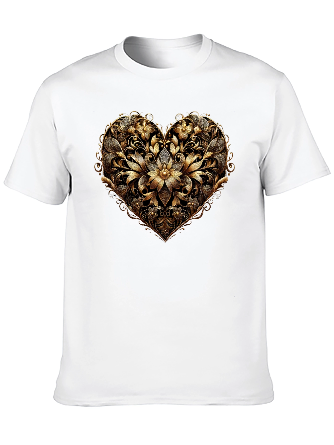 Black Golden Floral Heart Black T-Shirt view 10