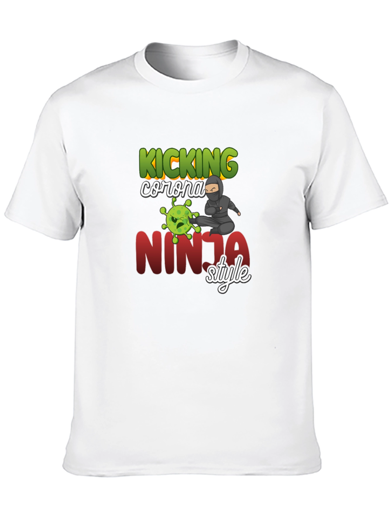 Black Kicking Corona Ninja Style T-Shirt view 10