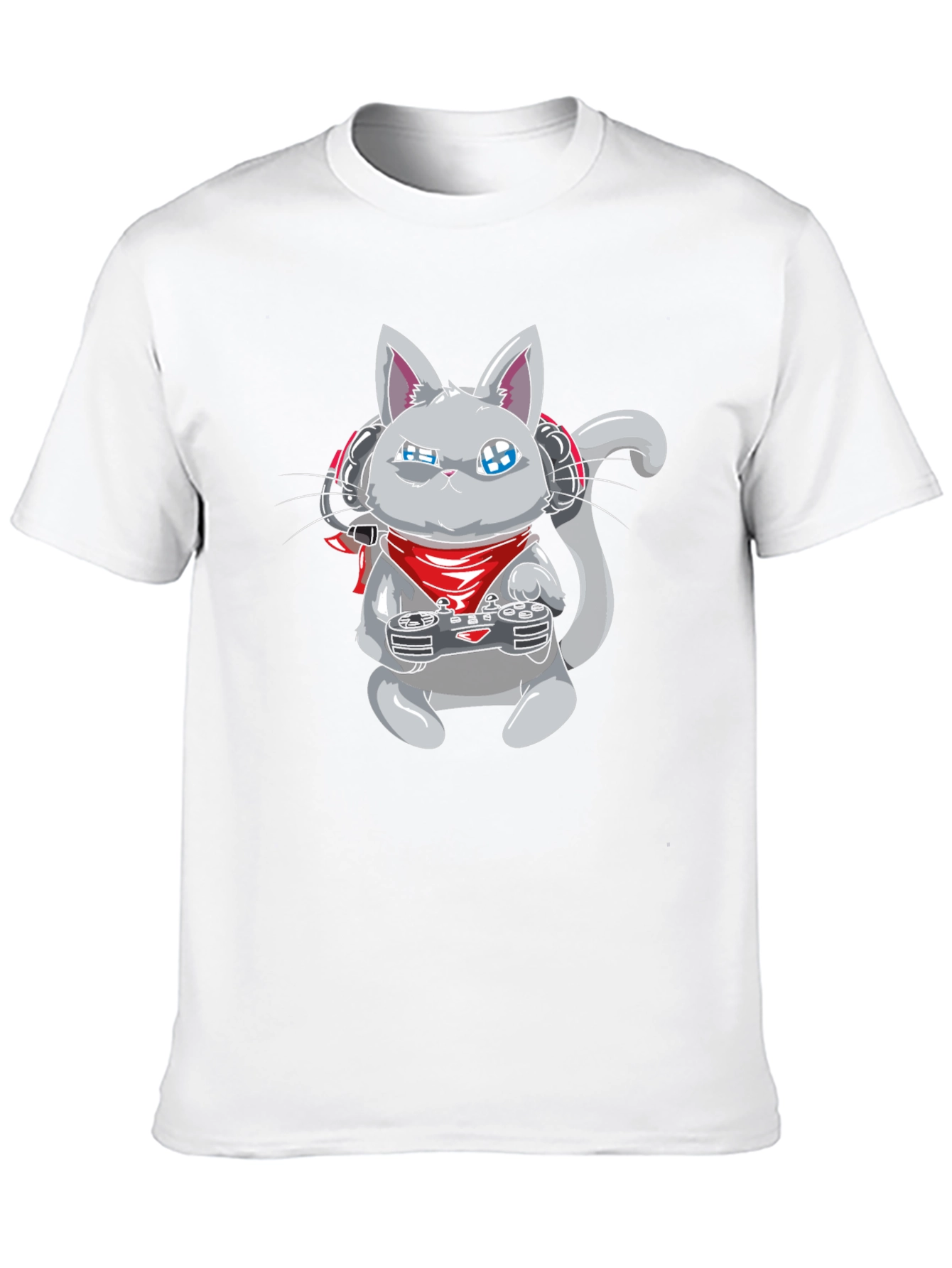 Black Gamer Cat Black T-Shirt - Gaming Cartoon Tee view 10