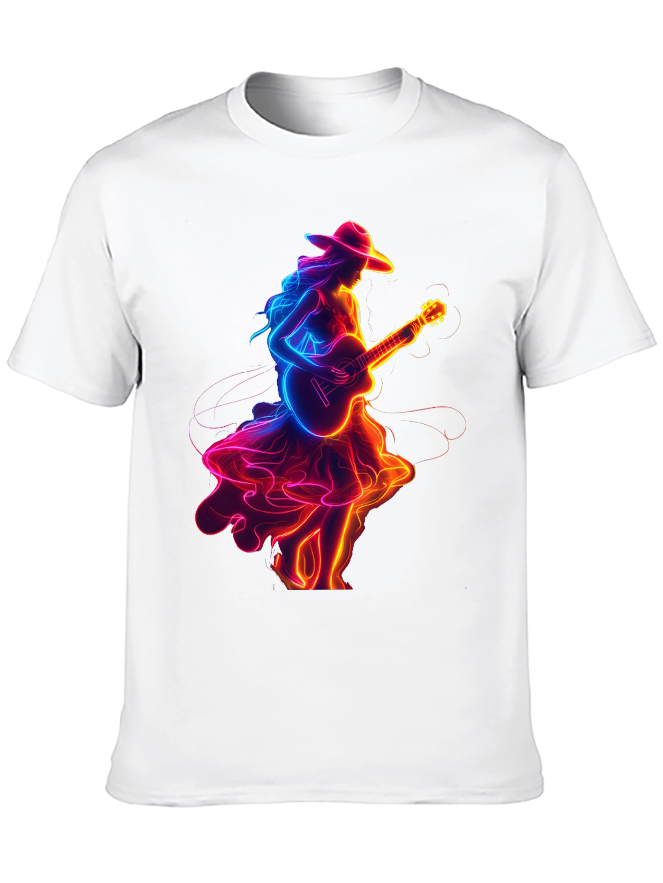 Black Neon Guitar Girl Graphic Tee view 10