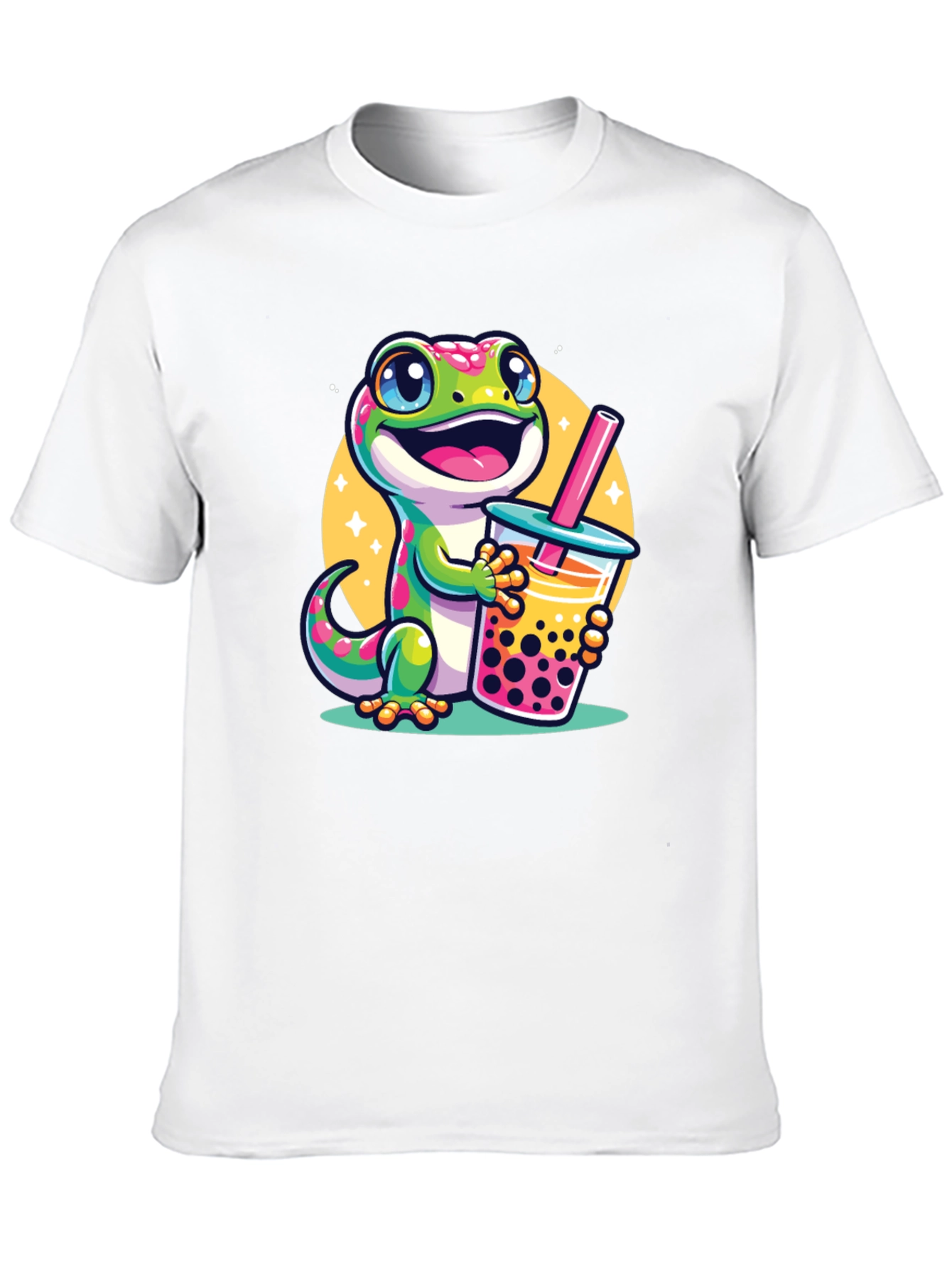 Black Cute Gecko Boba Tea Graphic T-Shirt view 10