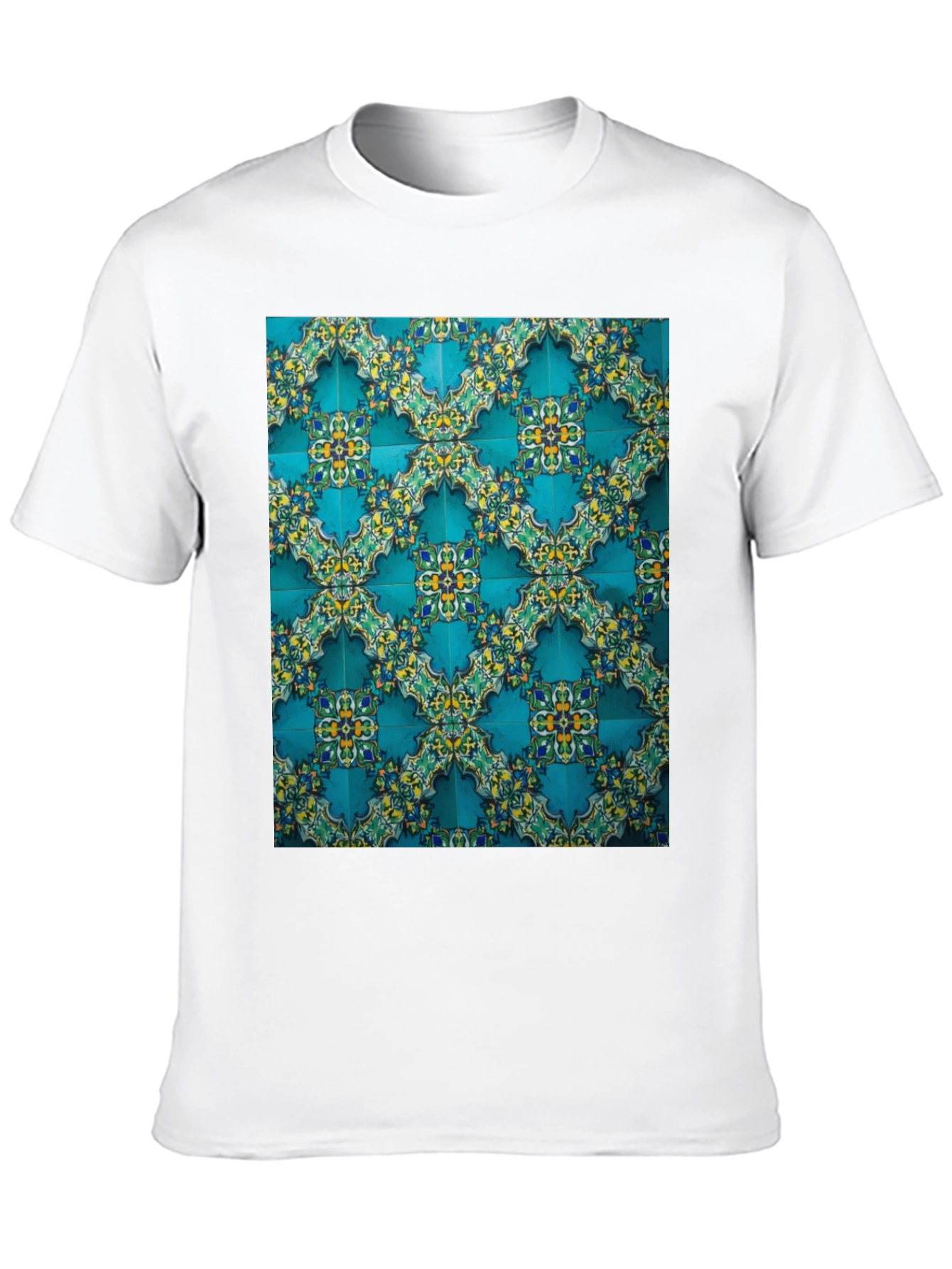 Black Patterned Tile Print Crew Neck Tee view 10