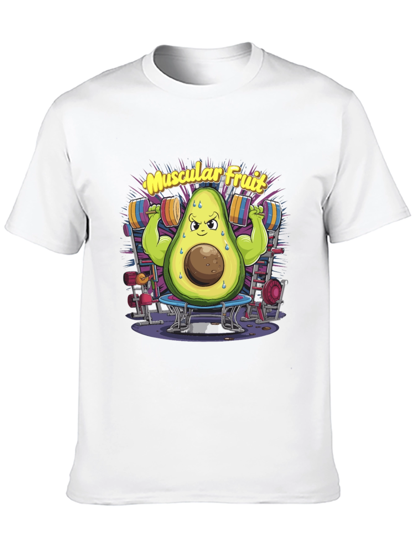Black Muscular Fruit Avocado Black T-Shirt view 10