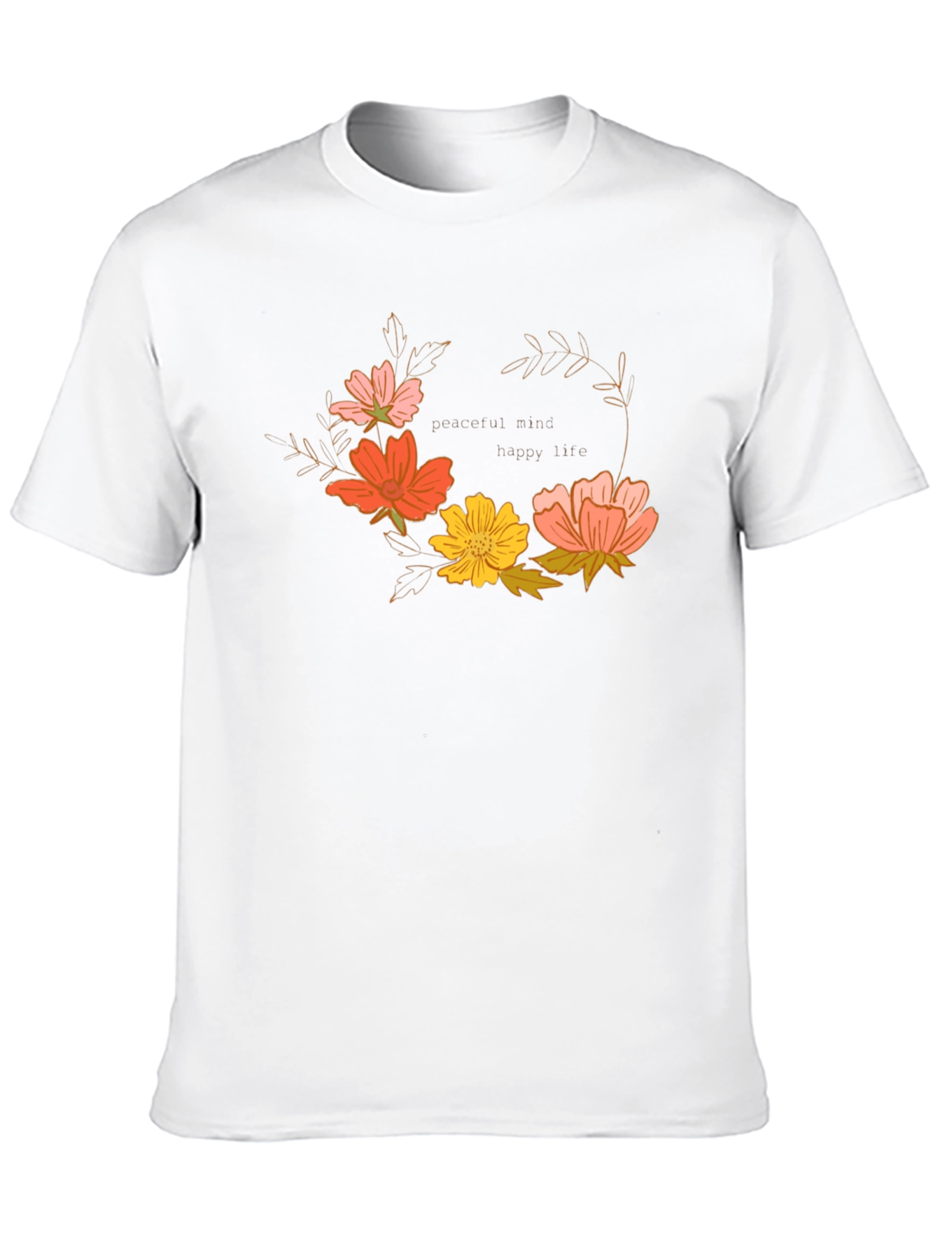 Floral Wreath Graphic T-Shirt - Peaceful Mind, Happy Life - 10