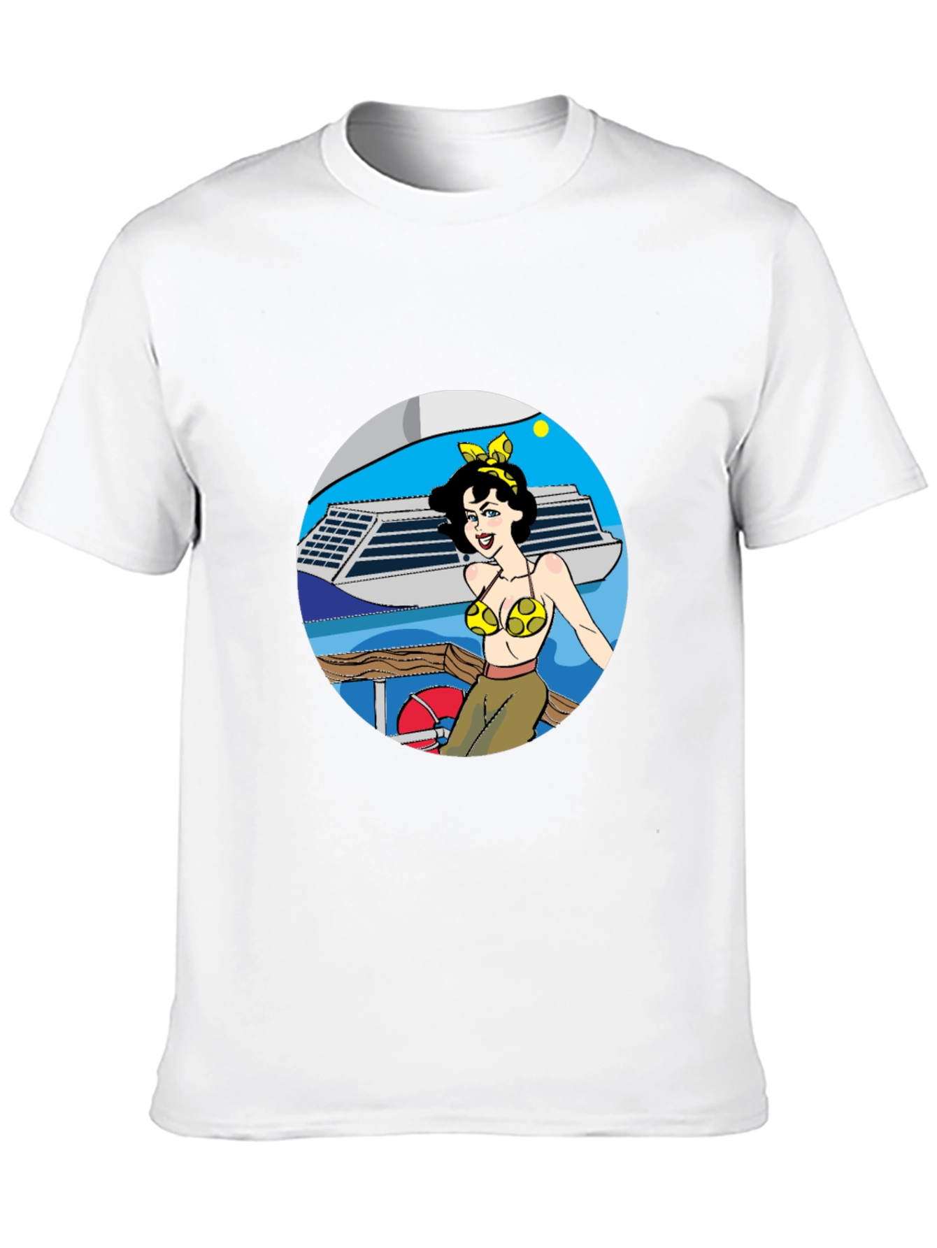 Black Cartoon Woman on Boat Graphic Tee - Black Cotton Blend view 10