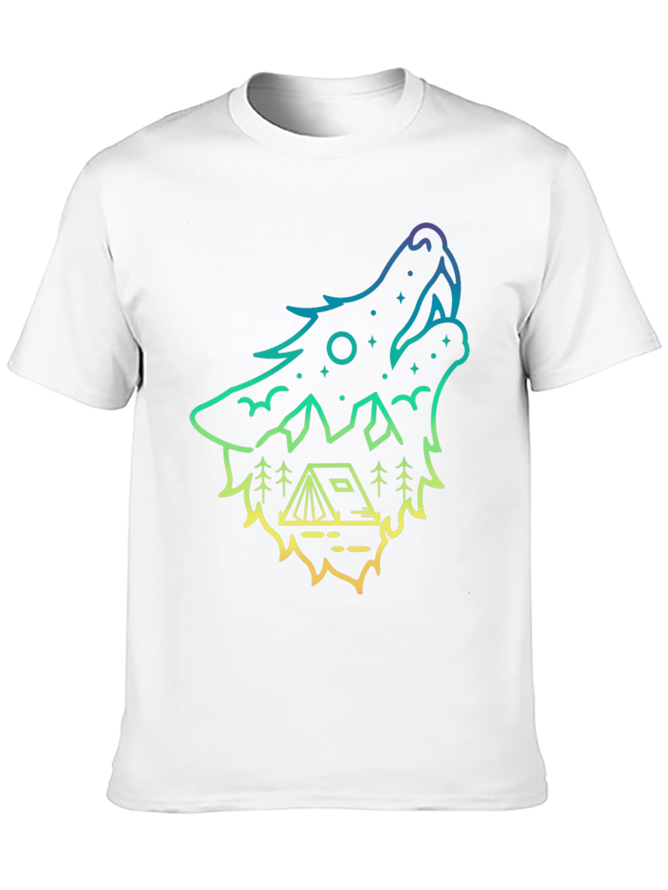 Black Wolf Howl Camping Tee - Gradient Outline Design view 10