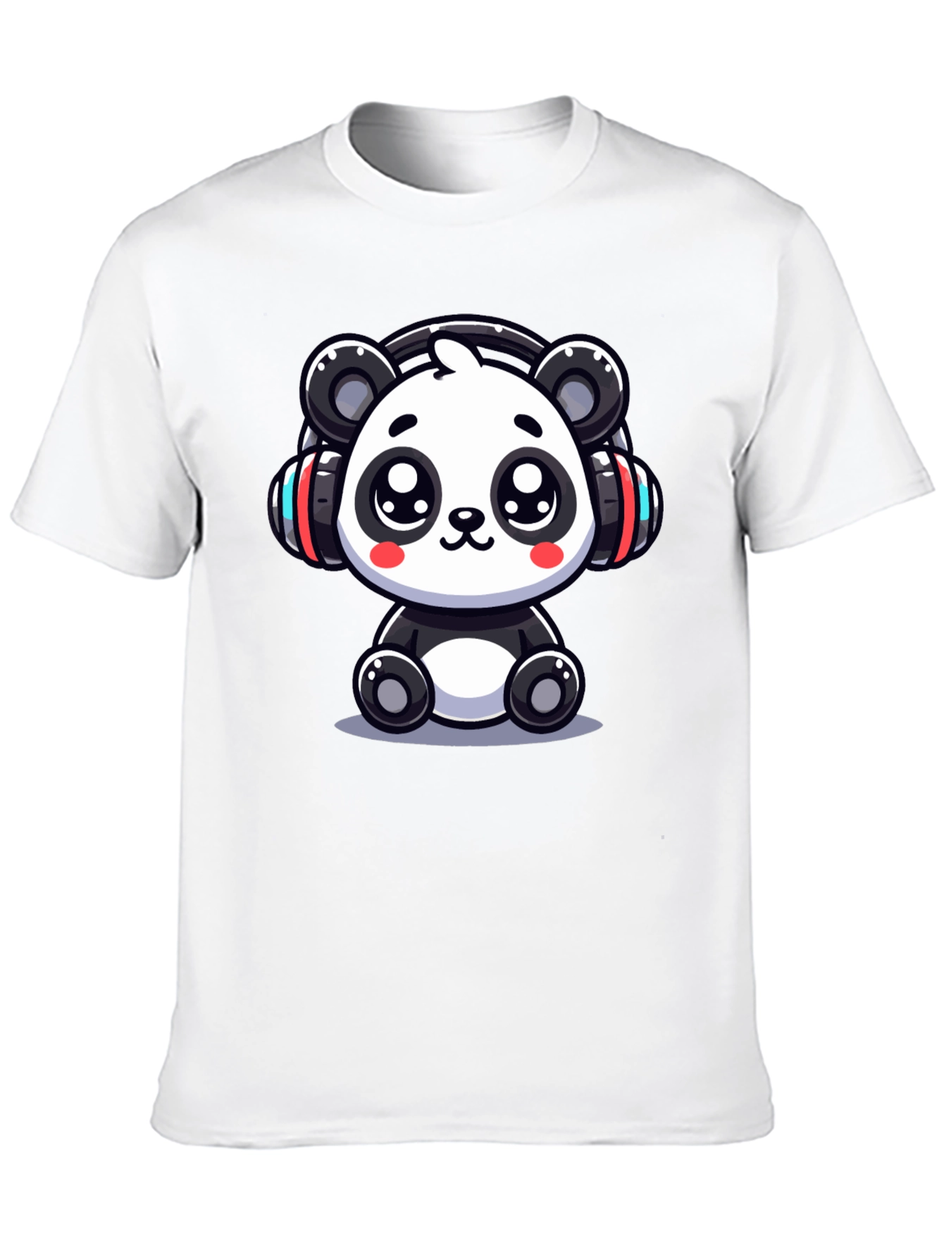 Black Cute Panda Headphones Black T-Shirt view 10