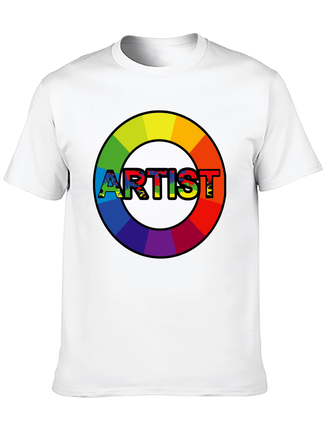 Black Rainbow Artist Circle Graphic Tee - Black Cotton Casual T-Shirt view 10