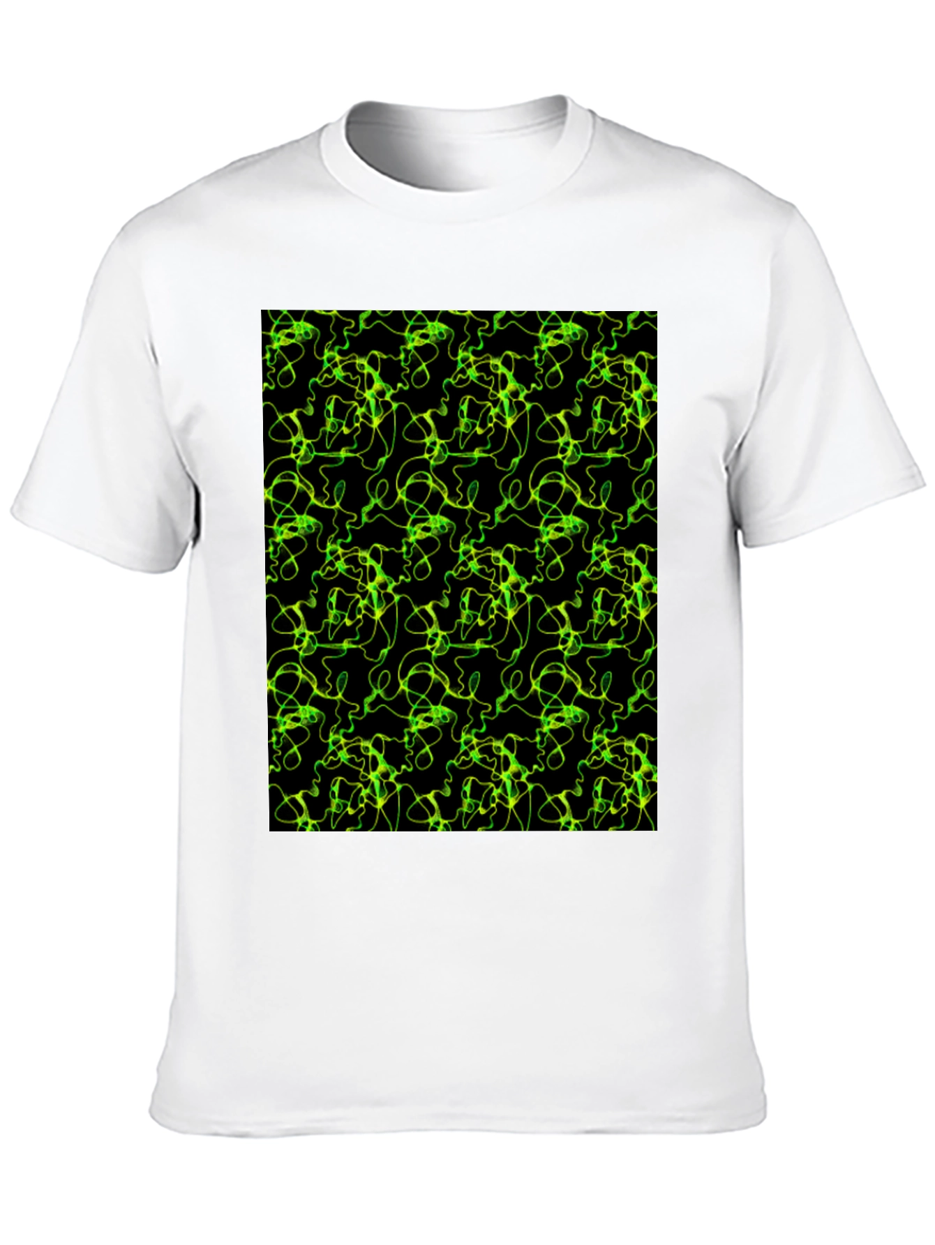 Black Abstract Green Line Pattern Black T-Shirt view 10