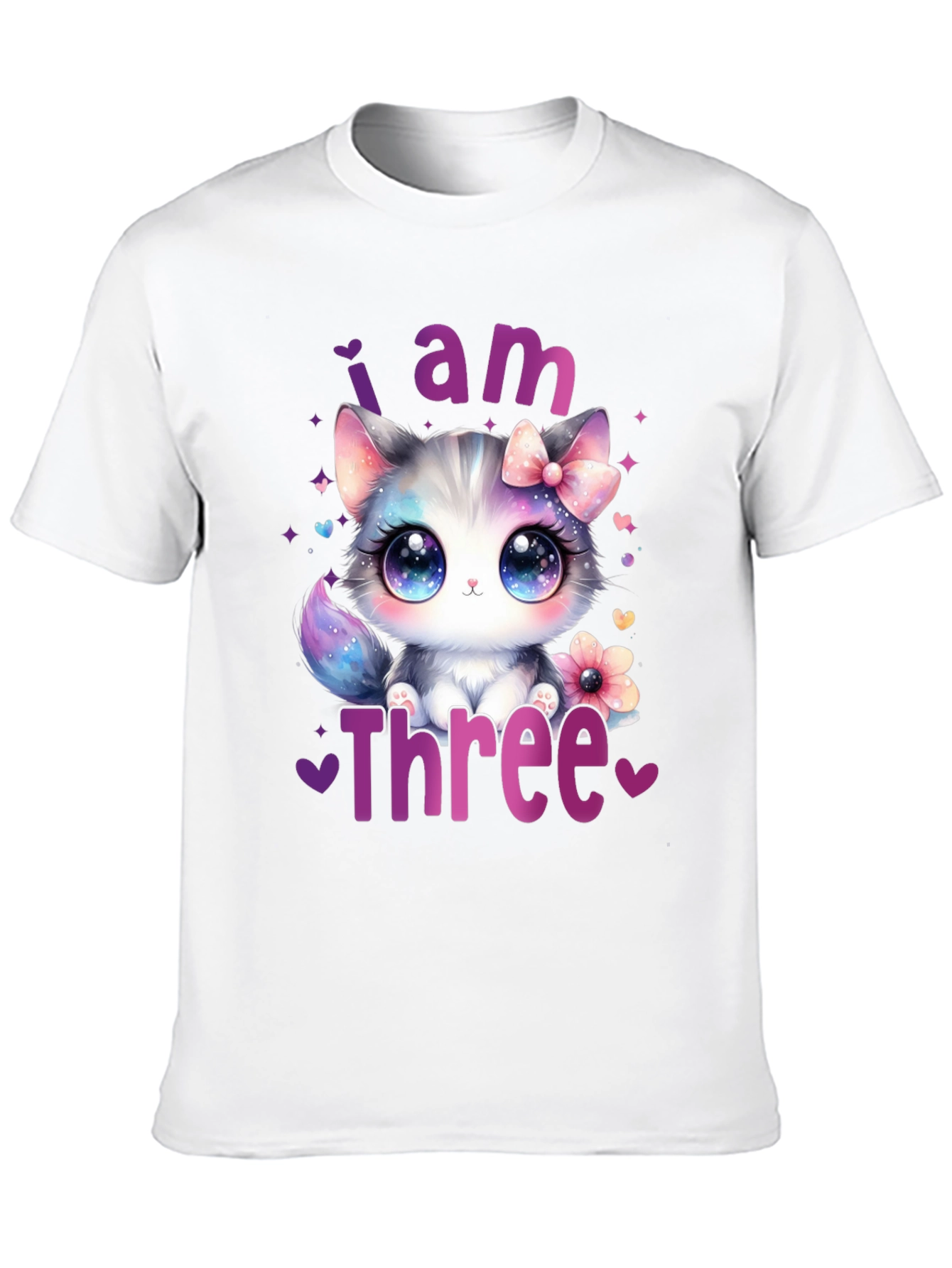 Black I Am Three Birthday Cat T-Shirt view 10