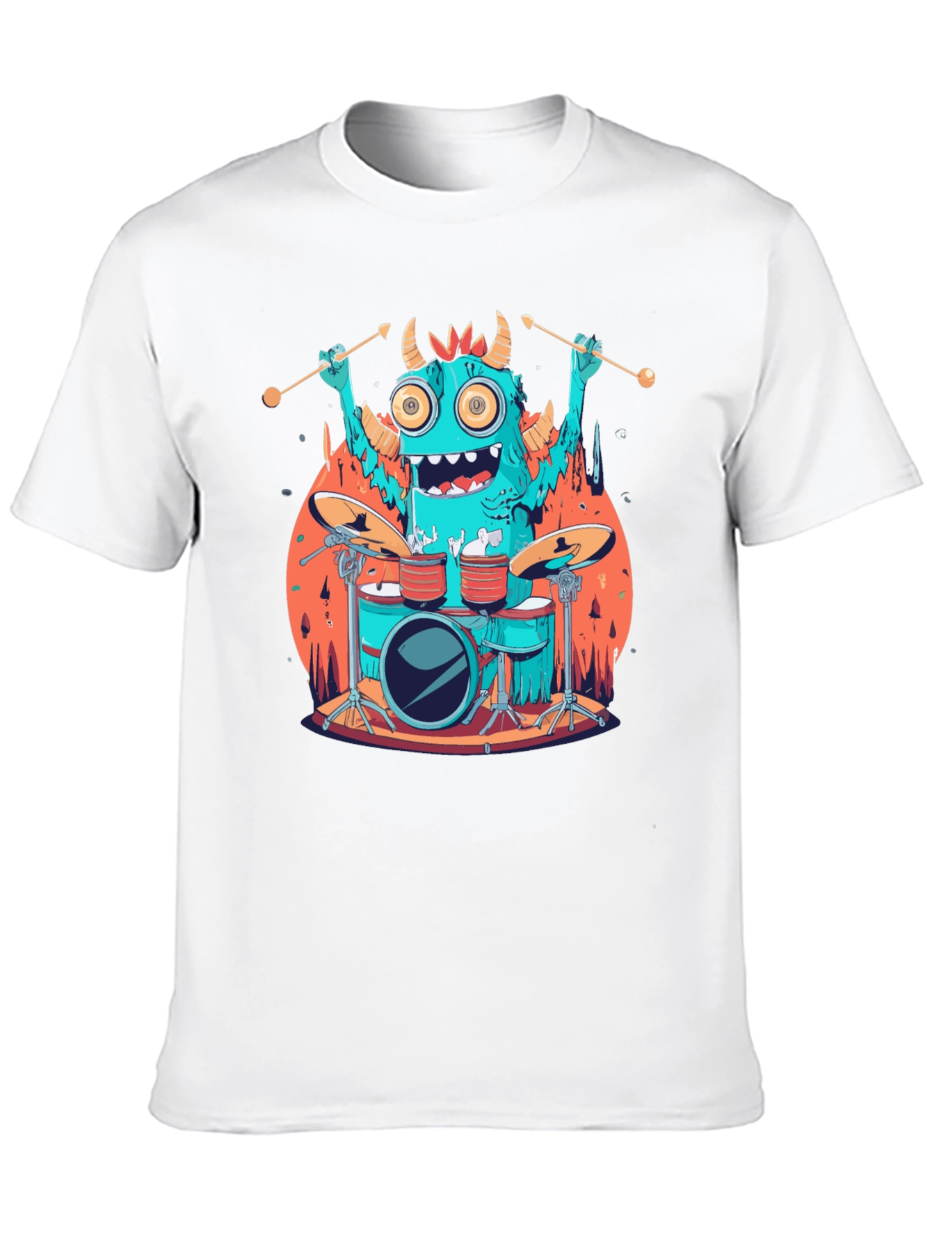 Black Monster Drummer Graphic Tee - Black Cotton T-Shirt view 10