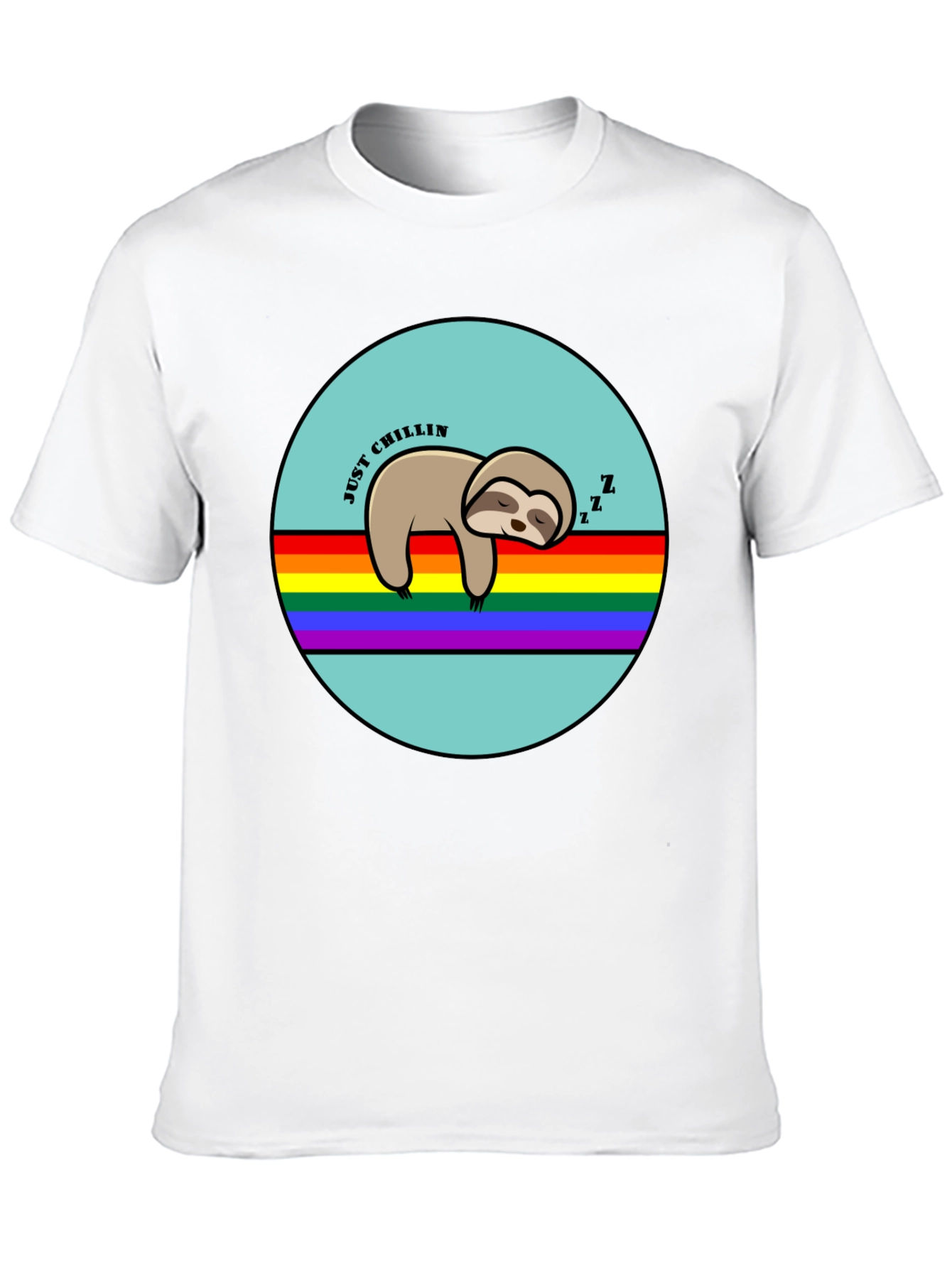 Black Just Chillin' Sloth Graphic T-Shirt - Rainbow LGBT Pride view 10