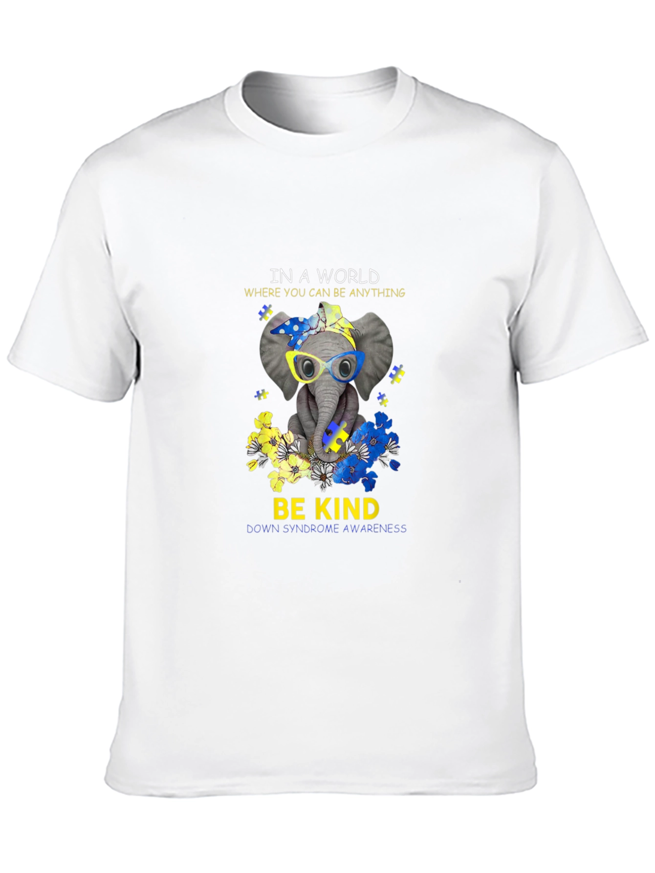 Black Be Kind Down Syndrome Awareness Elephant T-Shirt view 10