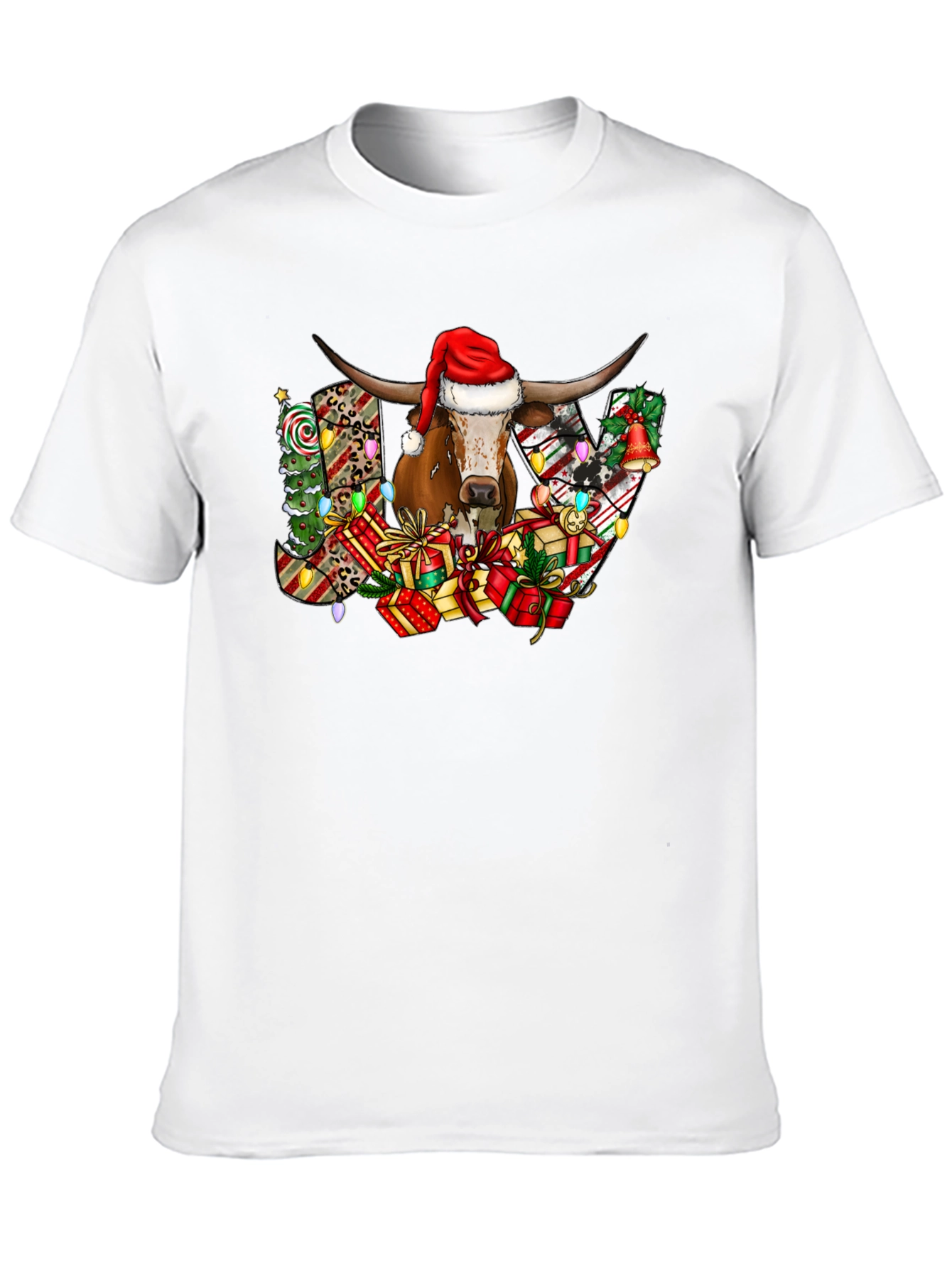 Black Festive Bull JOY Graphic Tee - Christmas Holiday Shirt view 10