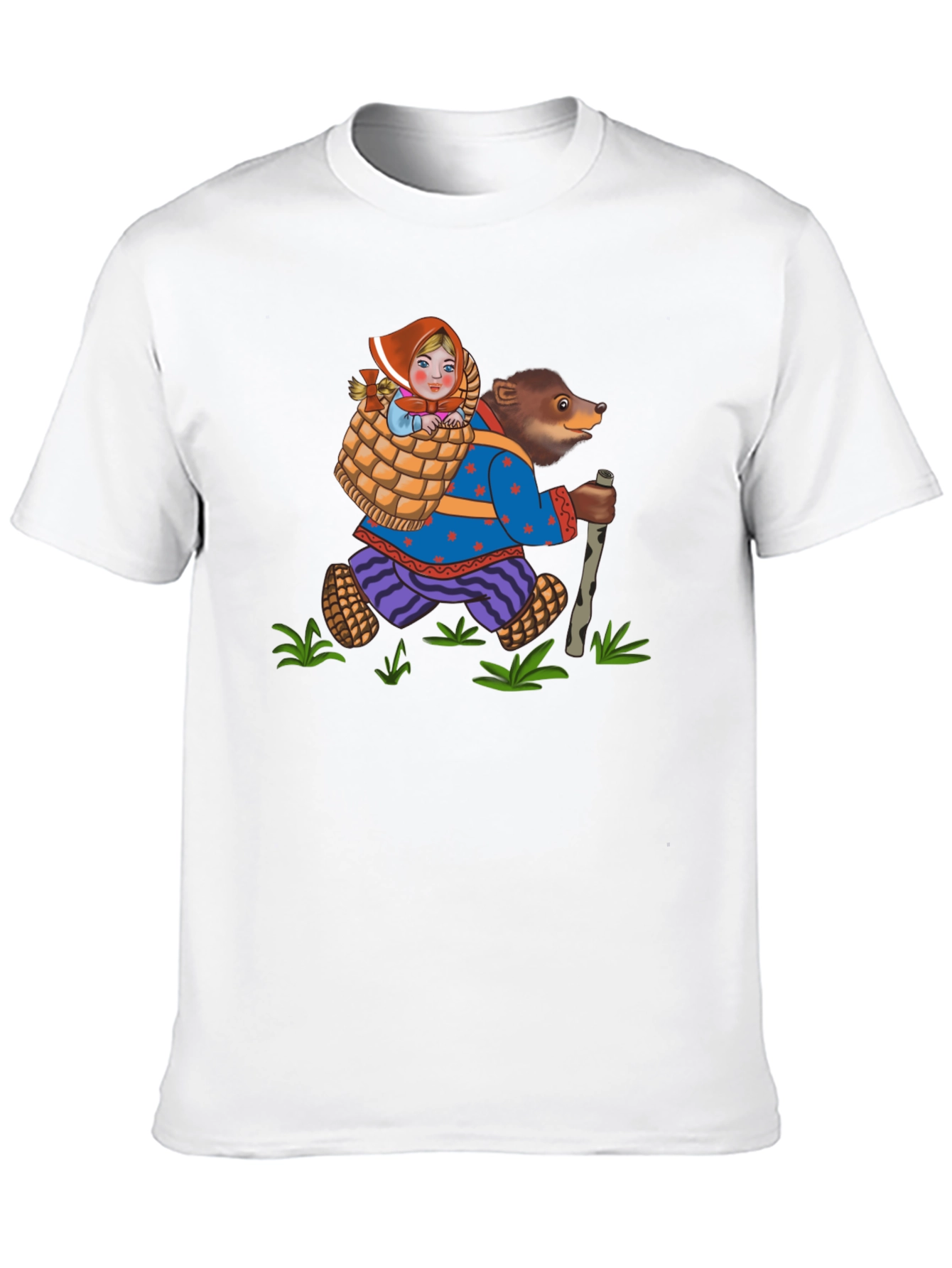 Black Bear and Girl Cartoon Black T-Shirt view 10