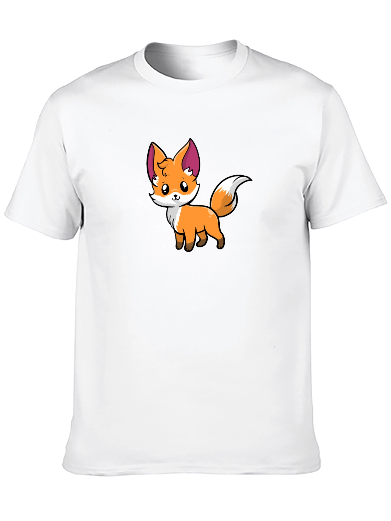 Black Cute Cartoon Fox Graphic Black T-Shirt view 10