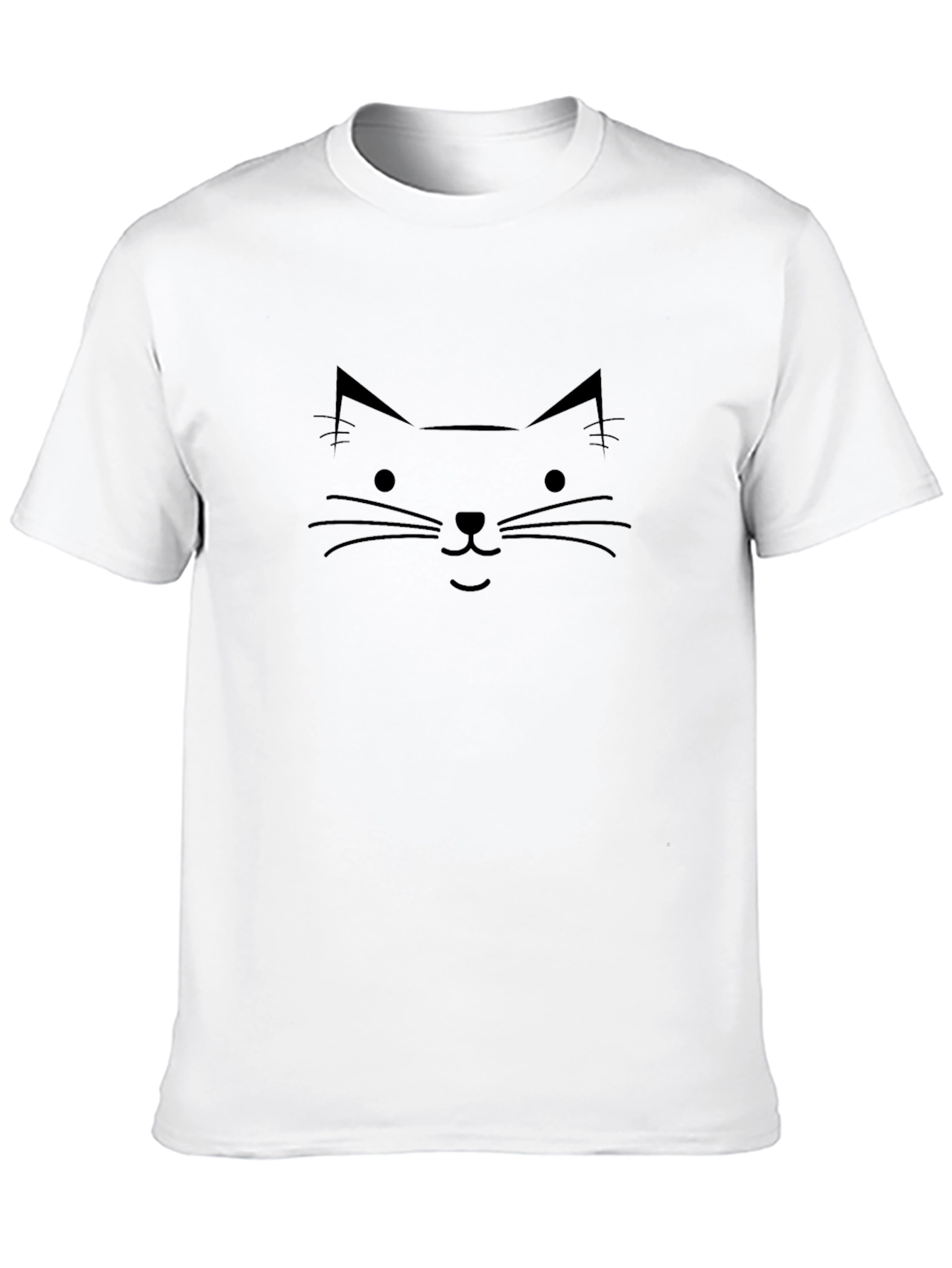Black Minimalist Cat Face Graphic Tee - Black Cotton T-Shirt view 10