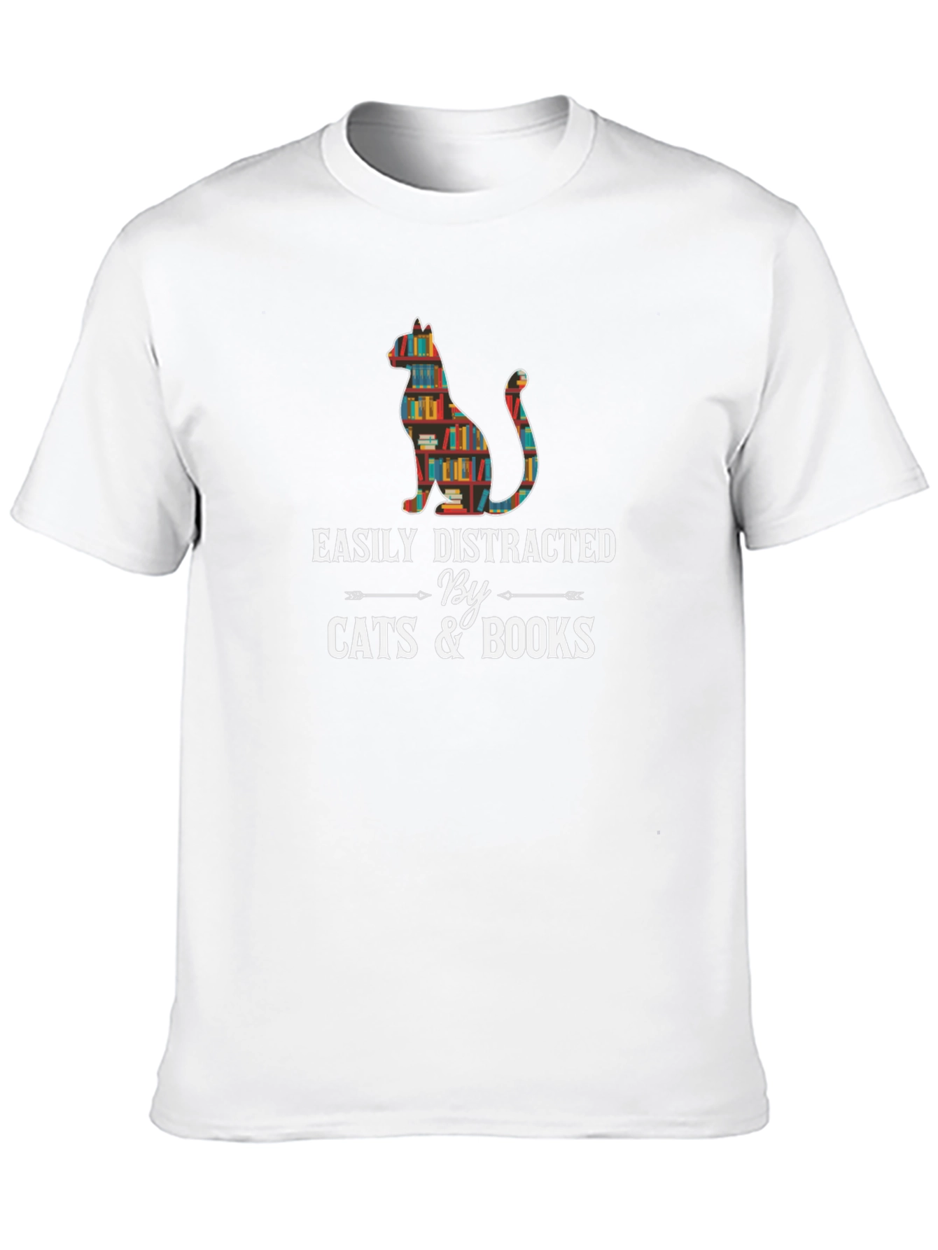 Black Easily Distracted By Cats & Books T-Shirt view 10